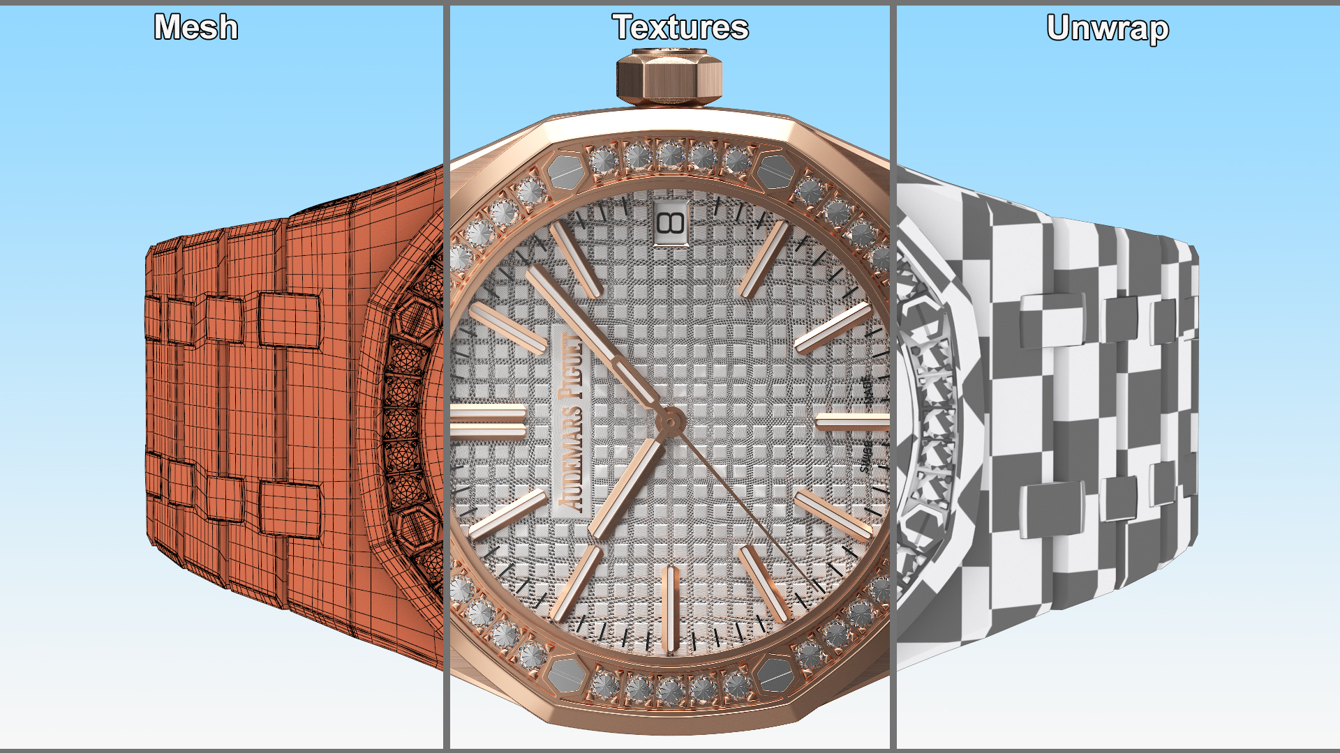 3D model Audemars Piguet Royal Oak Silver-Toned Diamond-Set Pink Gold