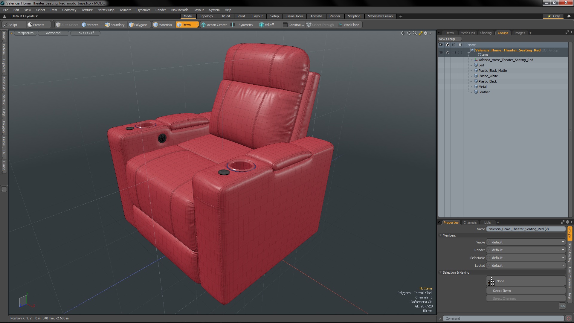 3D Valencia Home Theater Seating Red model