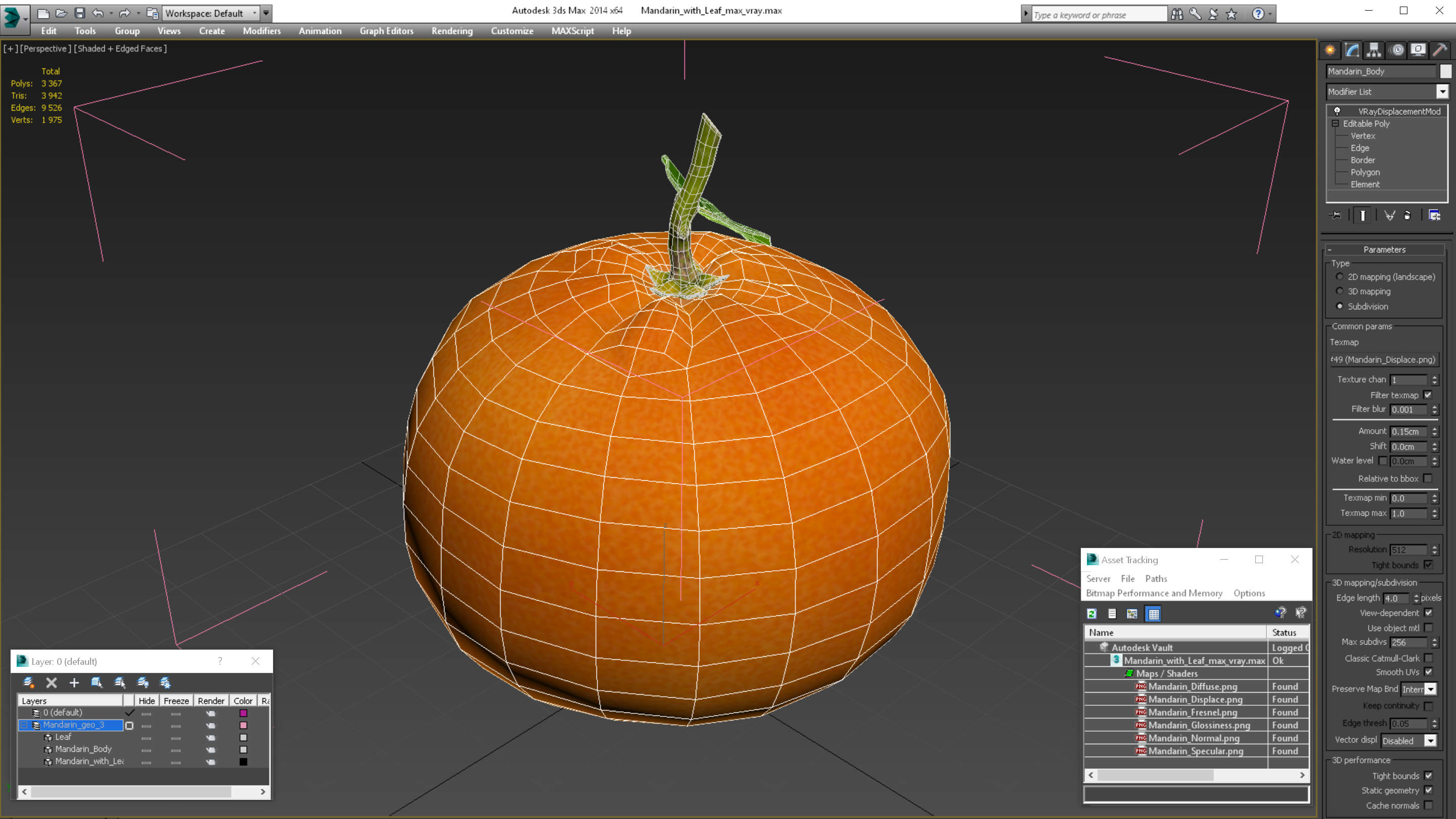 3D Mandarin with Leaf model