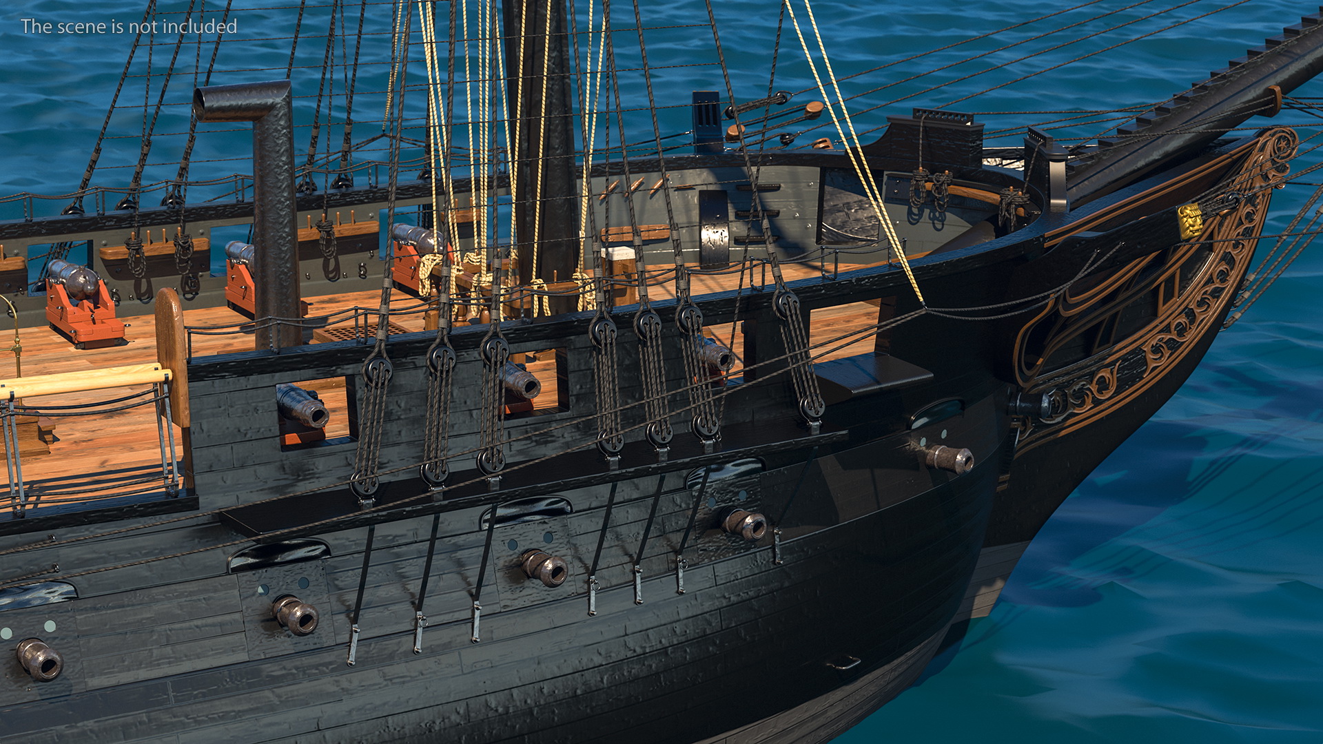 Three Masted Heavy Frigate Retracted Sails 3D