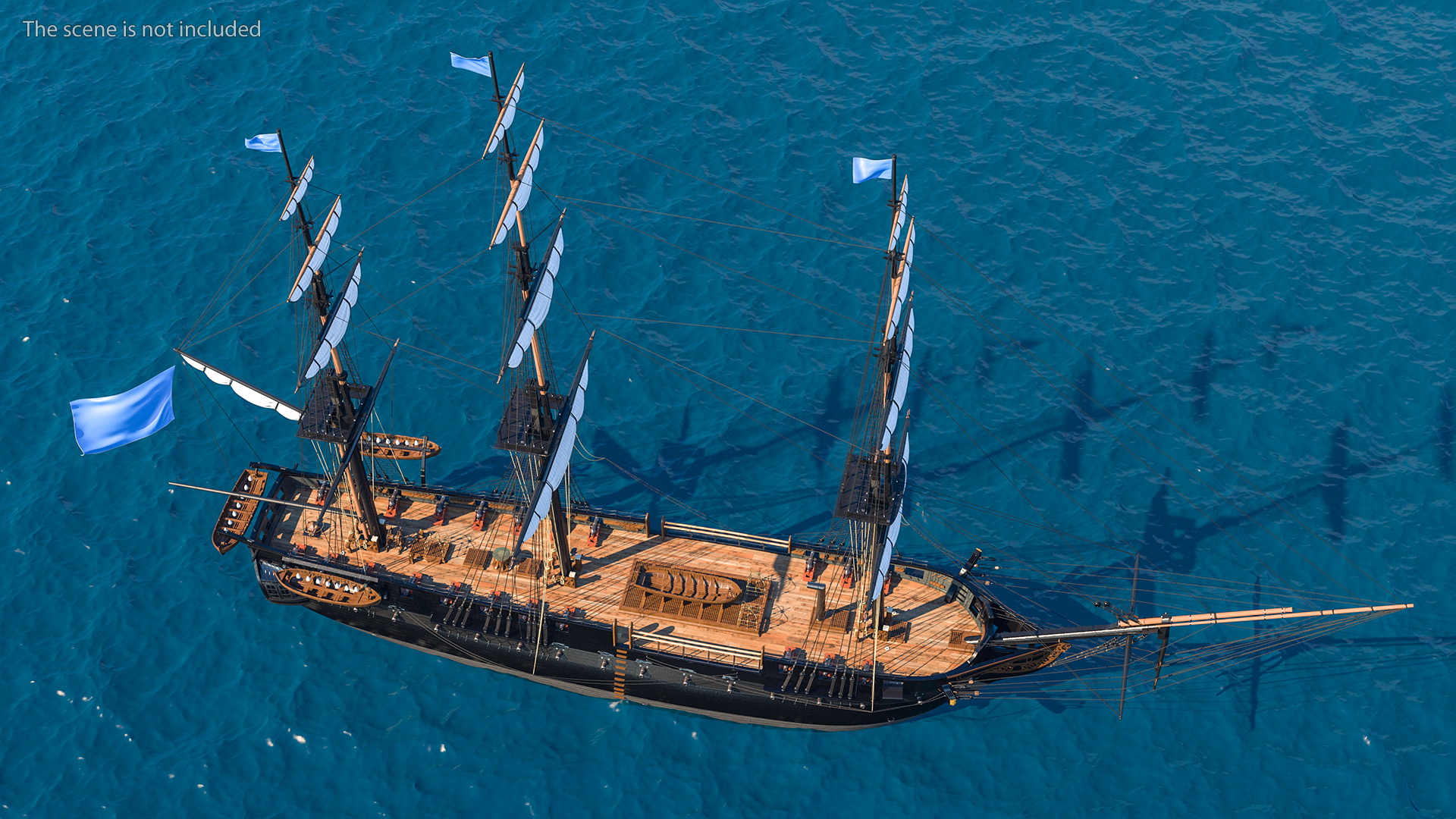 Three Masted Heavy Frigate Retracted Sails 3D