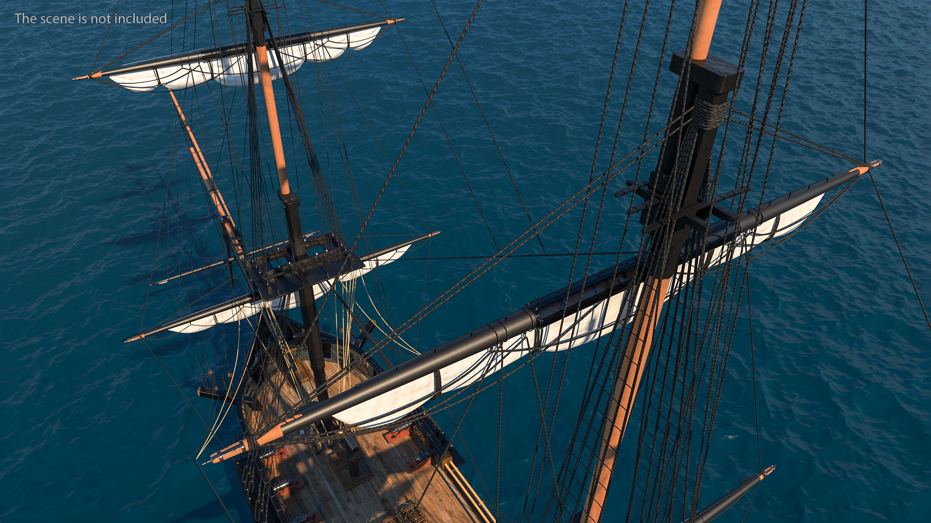 Three Masted Heavy Frigate Retracted Sails 3D