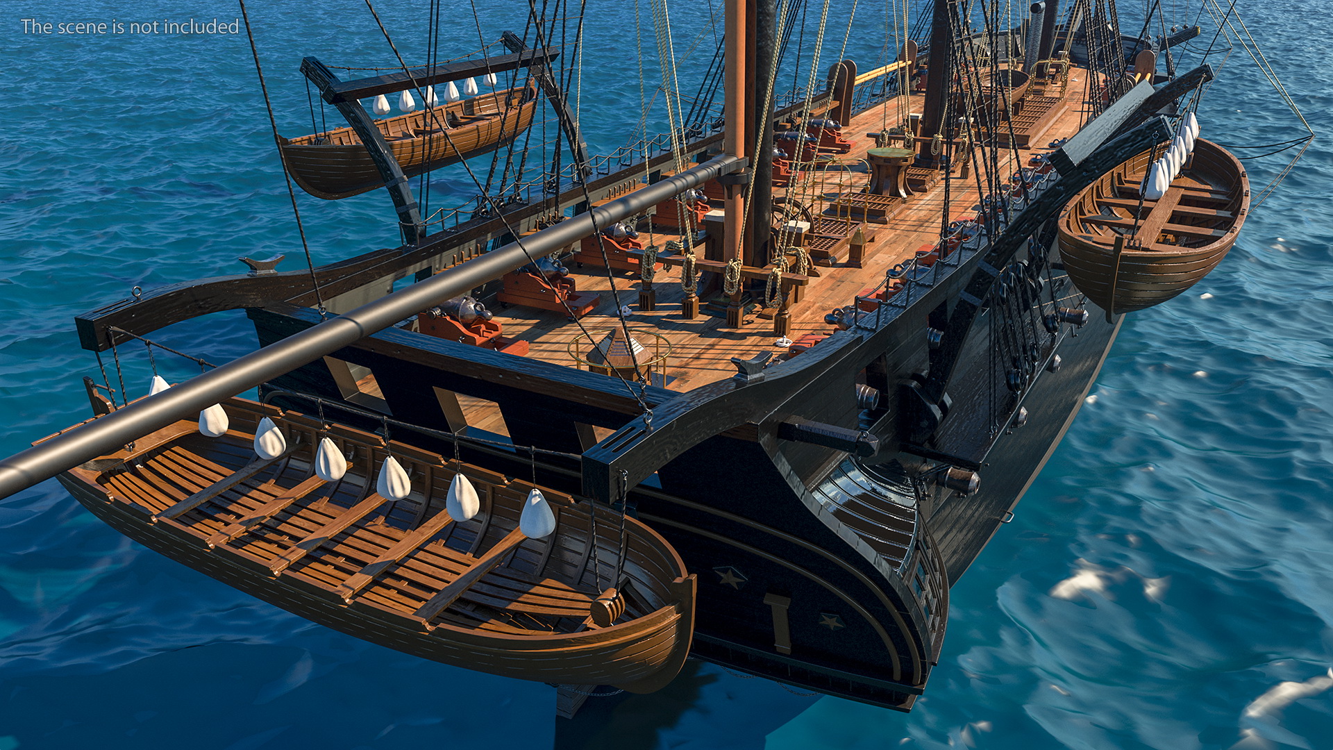 Three Masted Heavy Frigate Retracted Sails 3D