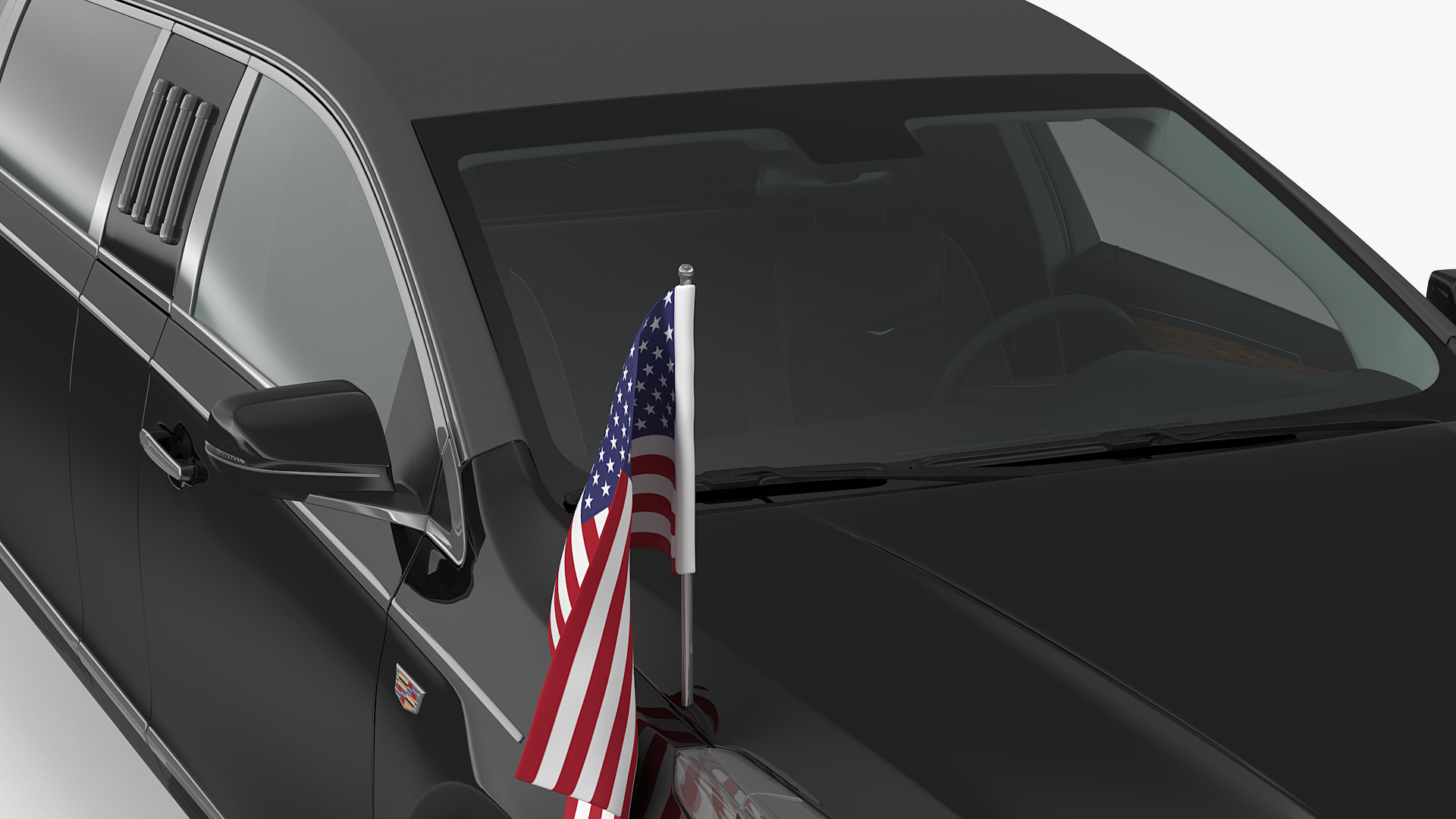 3D Cadillac SS 70 Stretch Limousine with American Flag Rigged model