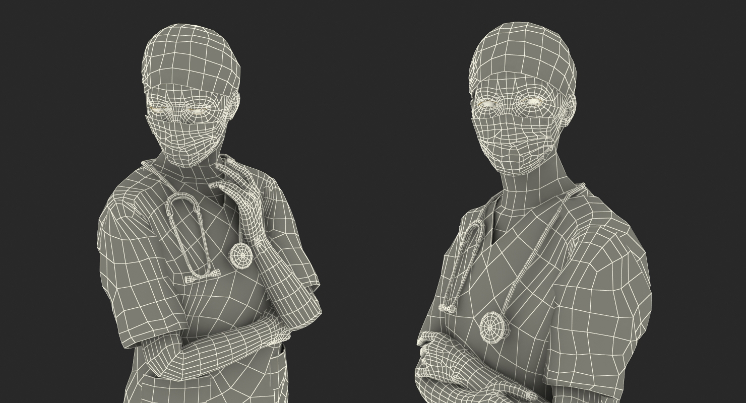 3D African American Female Surgeon Rigged model