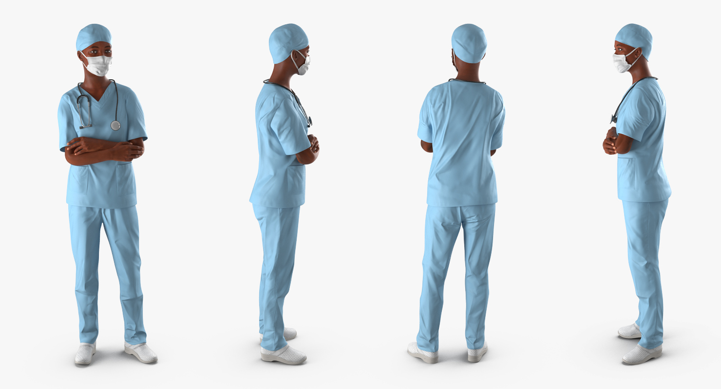 3D African American Female Surgeon Rigged model