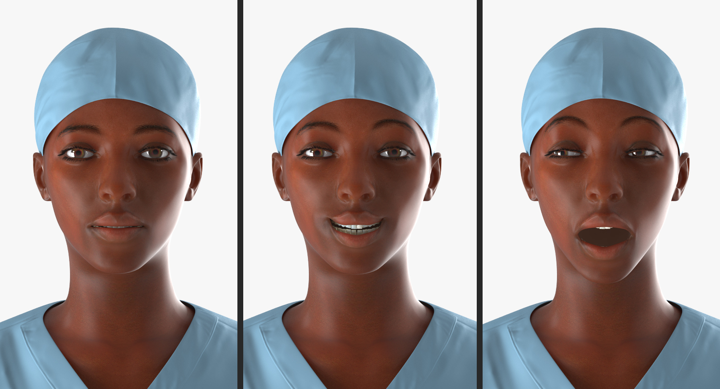 3D African American Female Surgeon Rigged model