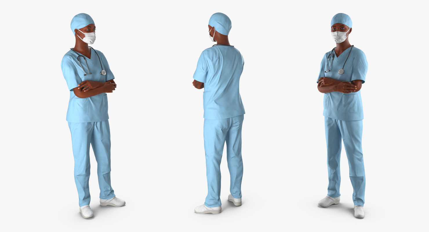 3D African American Female Surgeon Rigged model