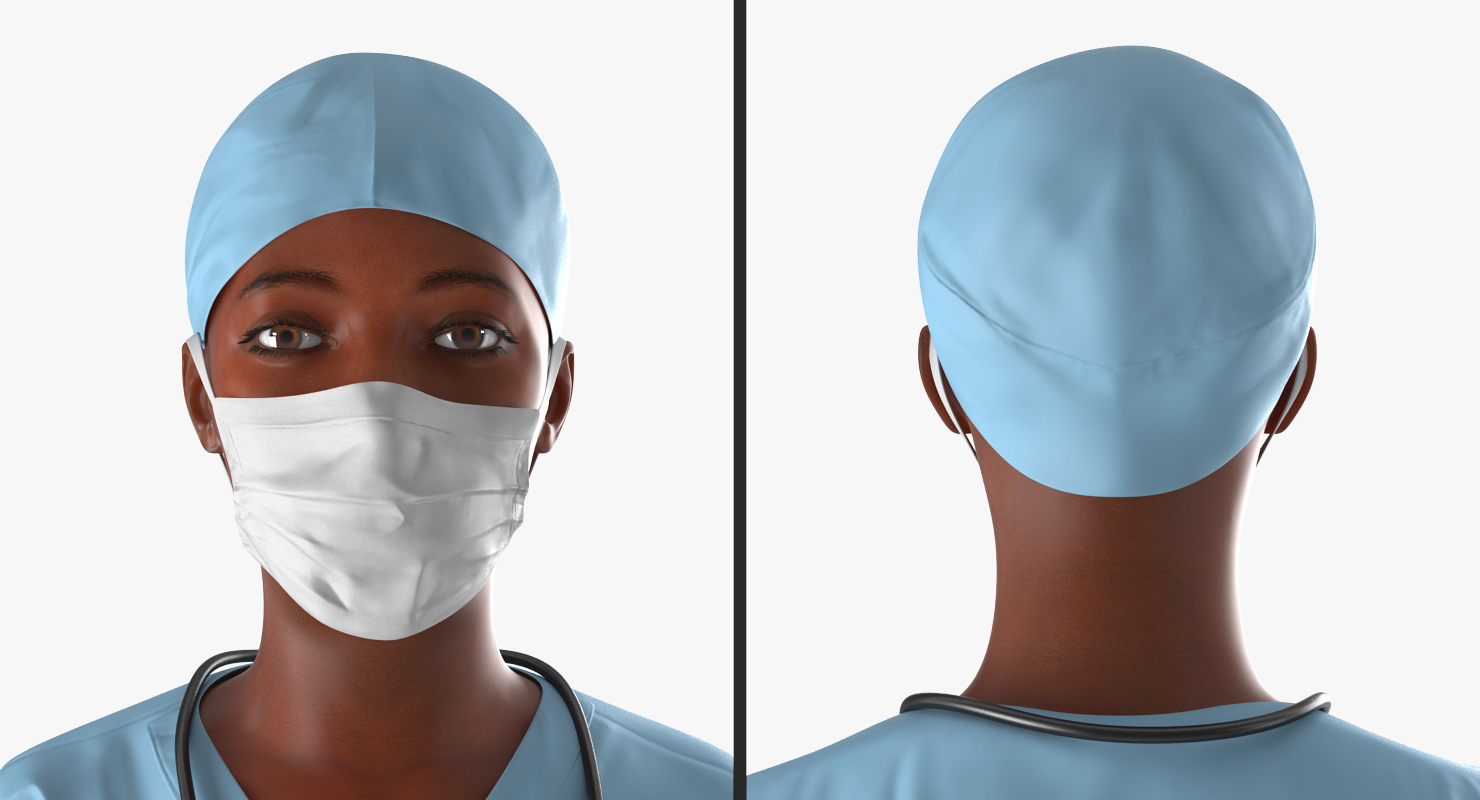 3D African American Female Surgeon Rigged model