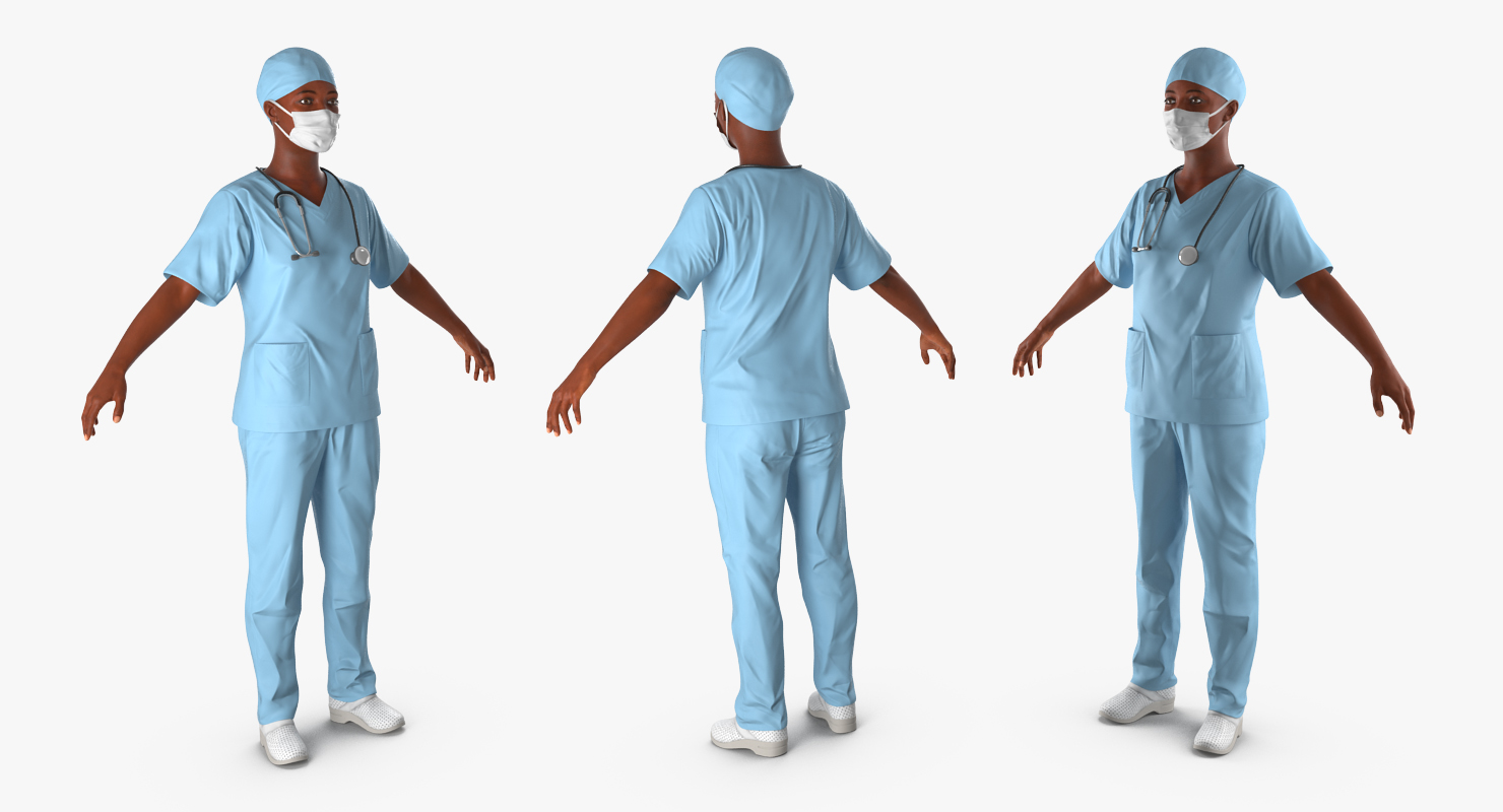 3D African American Female Surgeon Rigged model