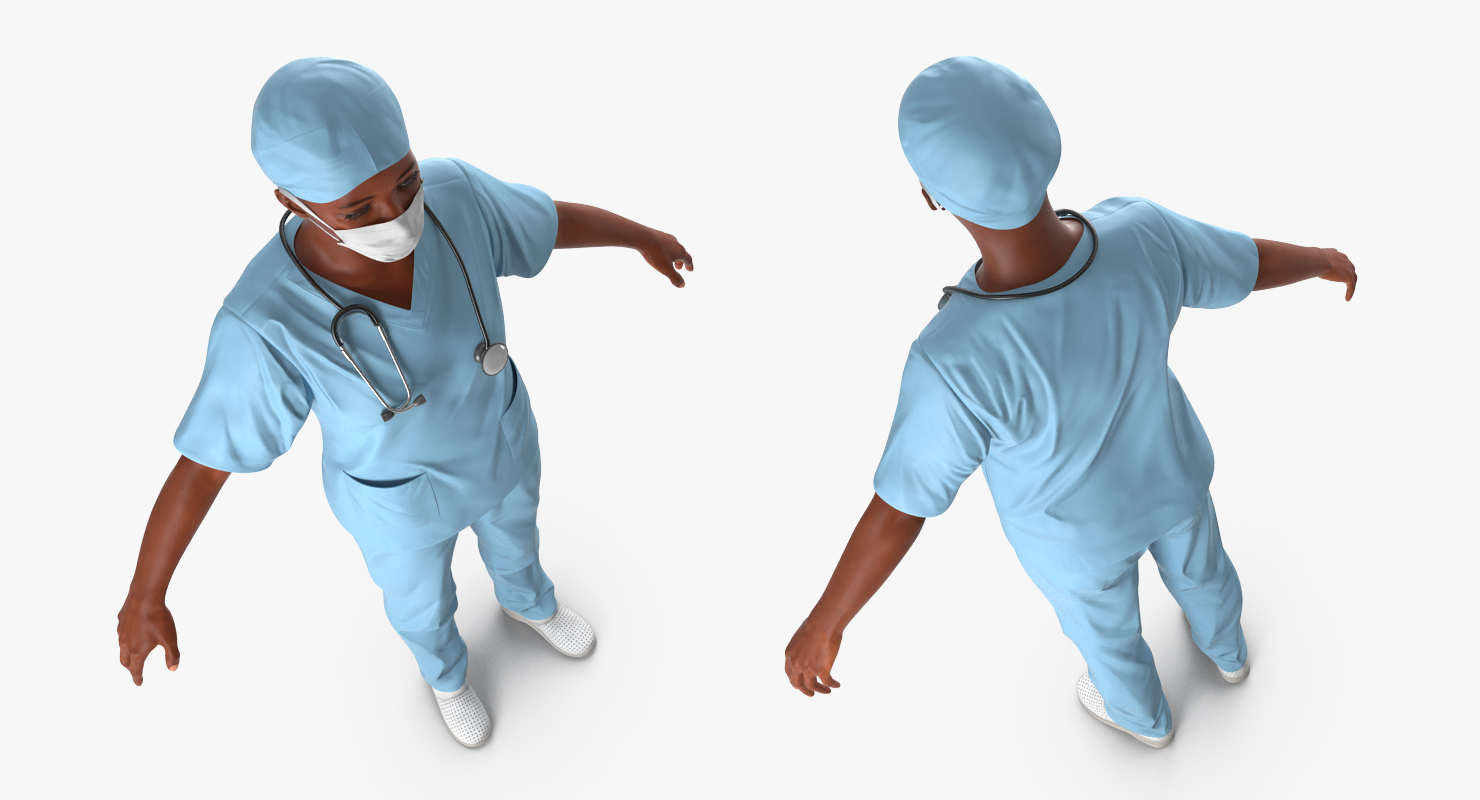 3D African American Female Surgeon Rigged model