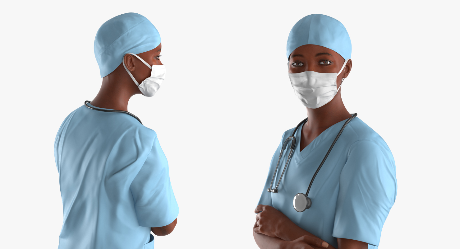 3D African American Female Surgeon Rigged model