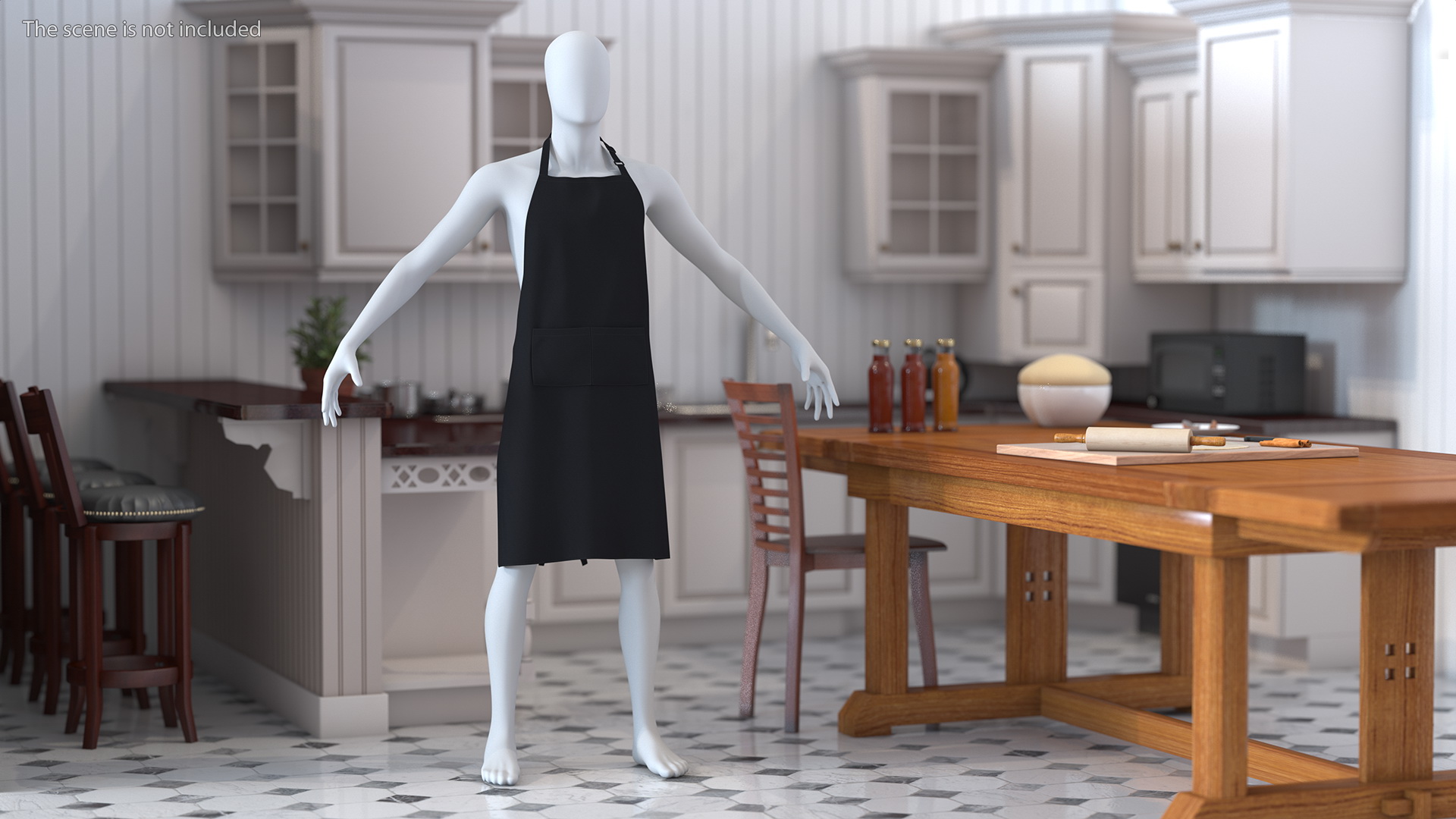 3D Men Cooking Apron Black on Mannequin