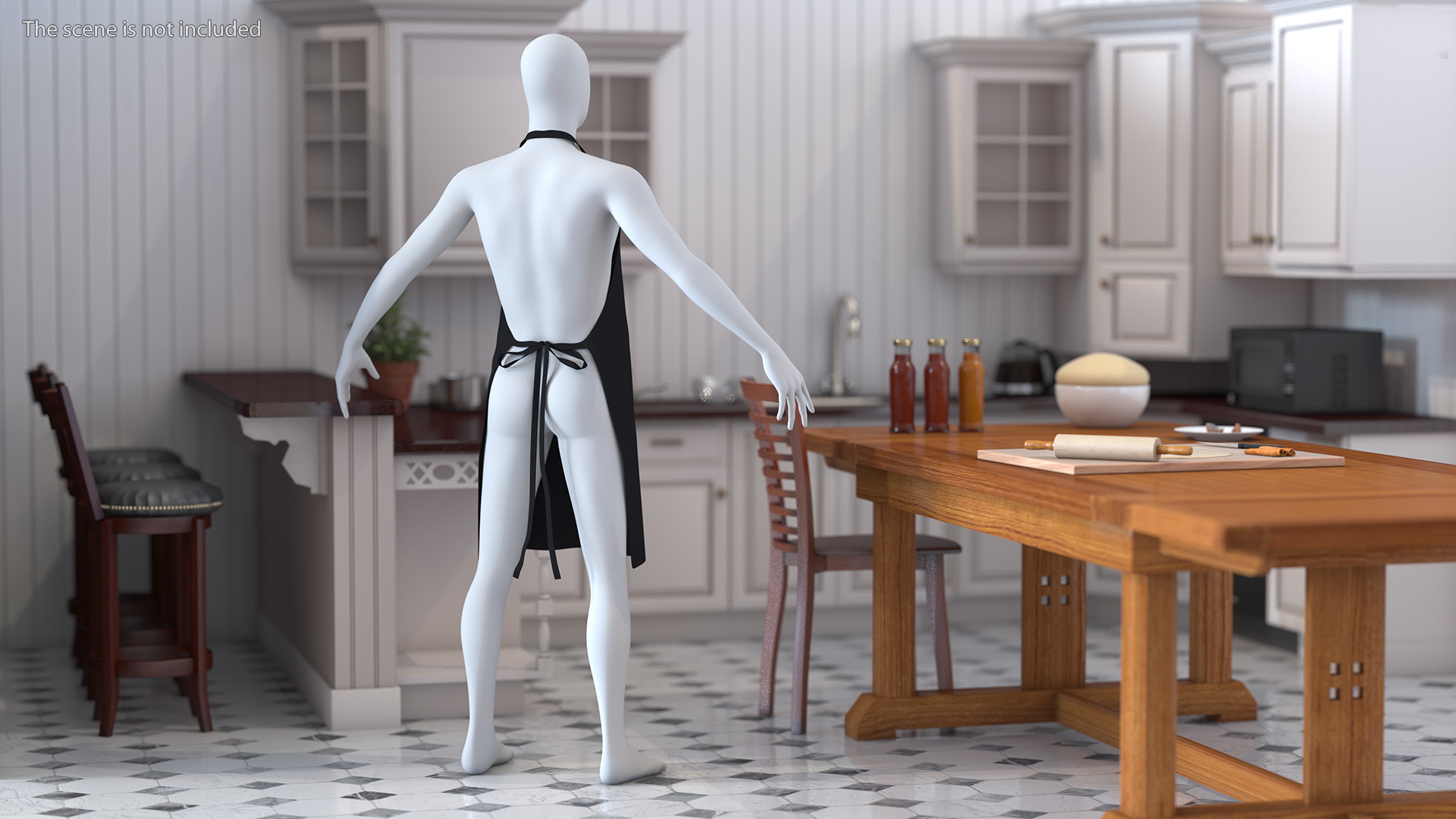 3D Men Cooking Apron Black on Mannequin