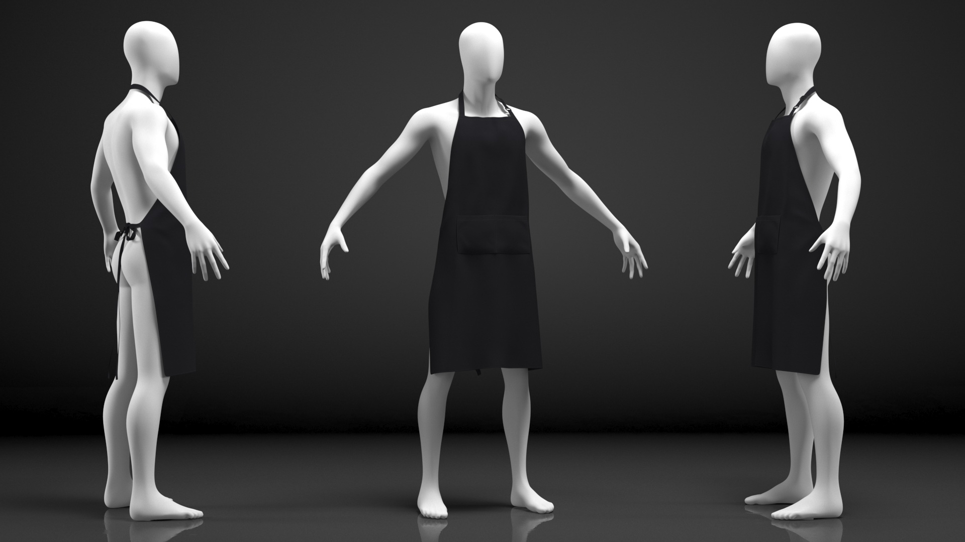 3D Men Cooking Apron Black on Mannequin