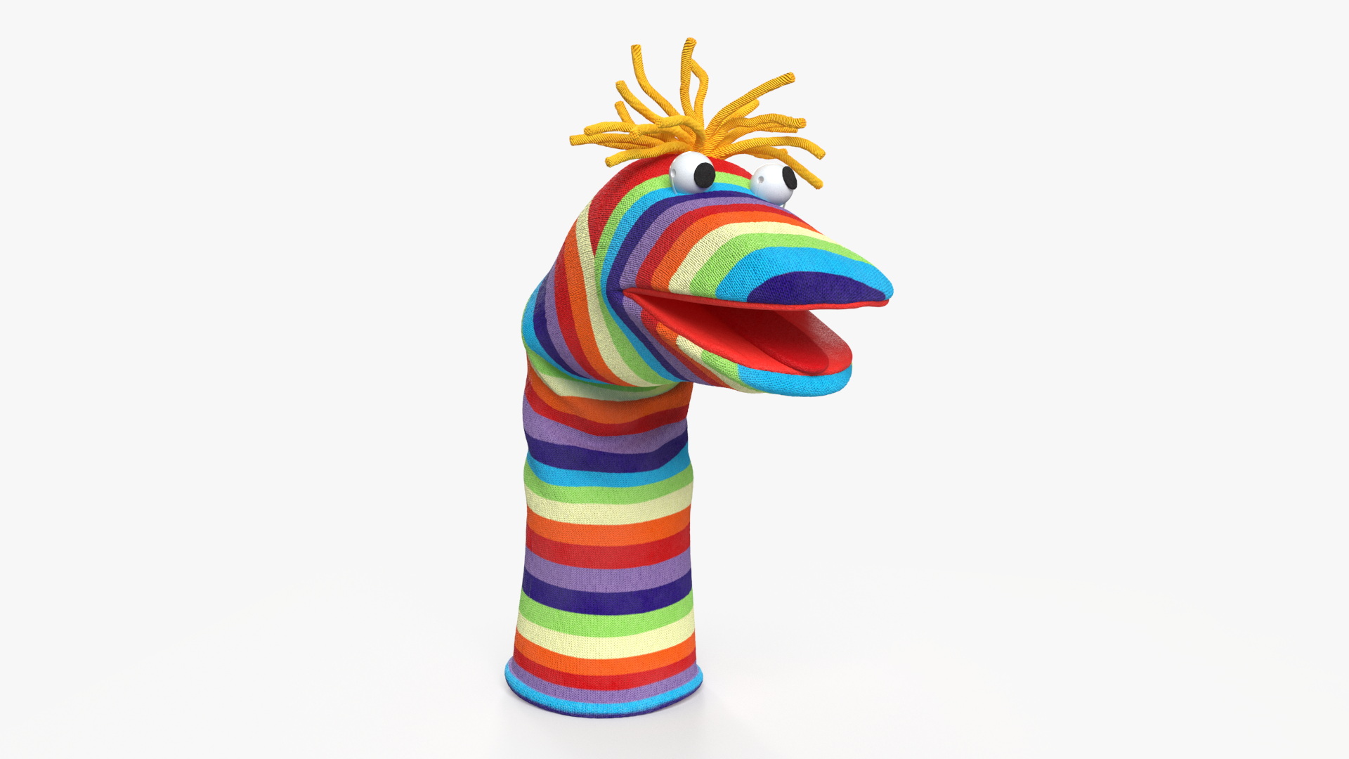 3D Sock Puppet Character Striped Boy Smiling Pose