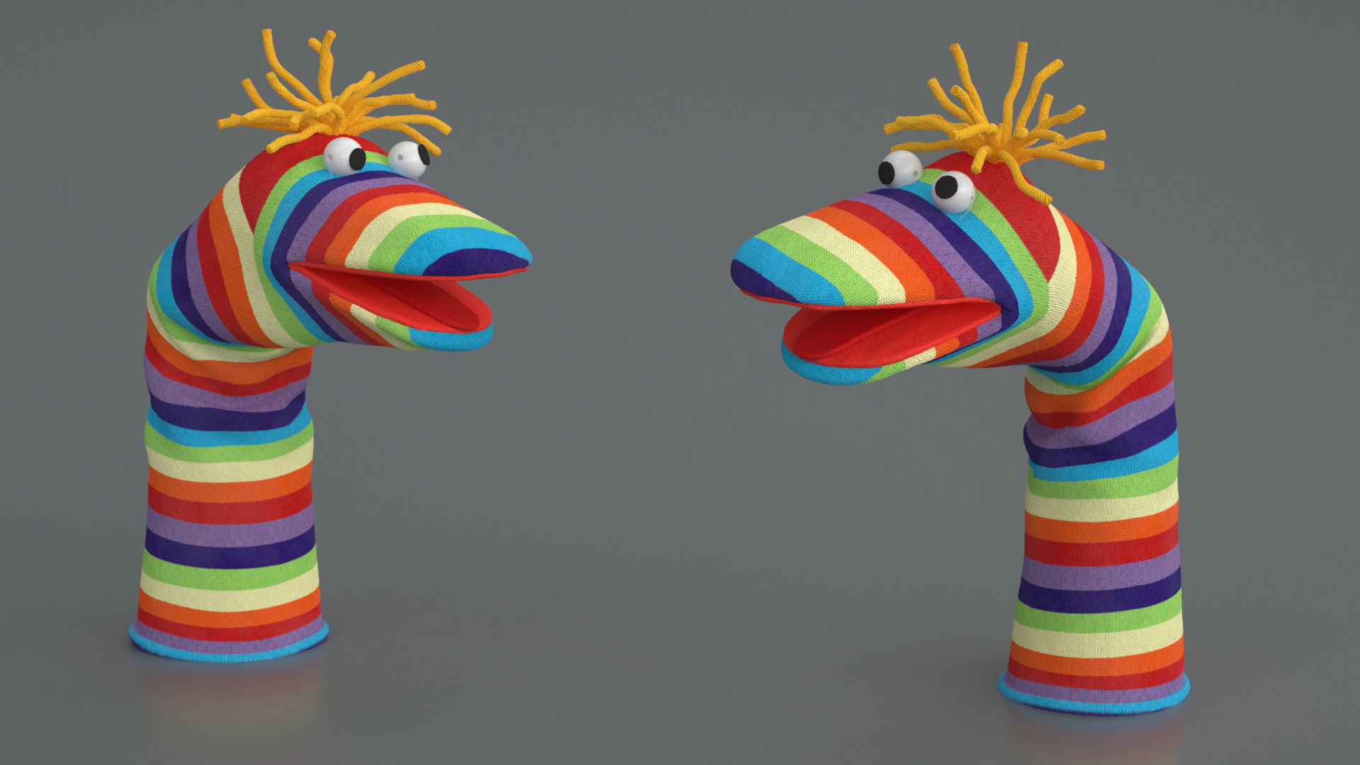 3D Sock Puppet Character Striped Boy Smiling Pose