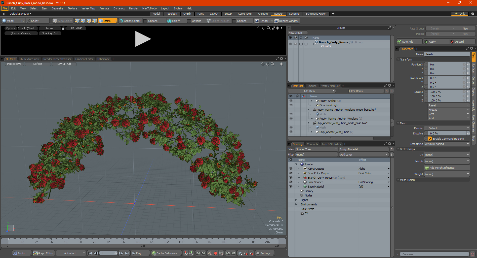 3D Branch Curly Roses model