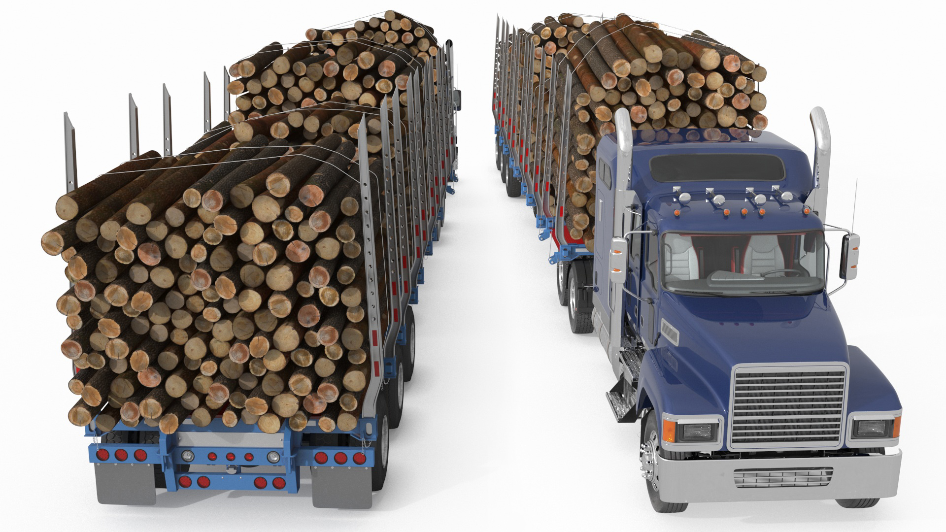 3D model Freight Truck with Logging Trailer with Small Logs