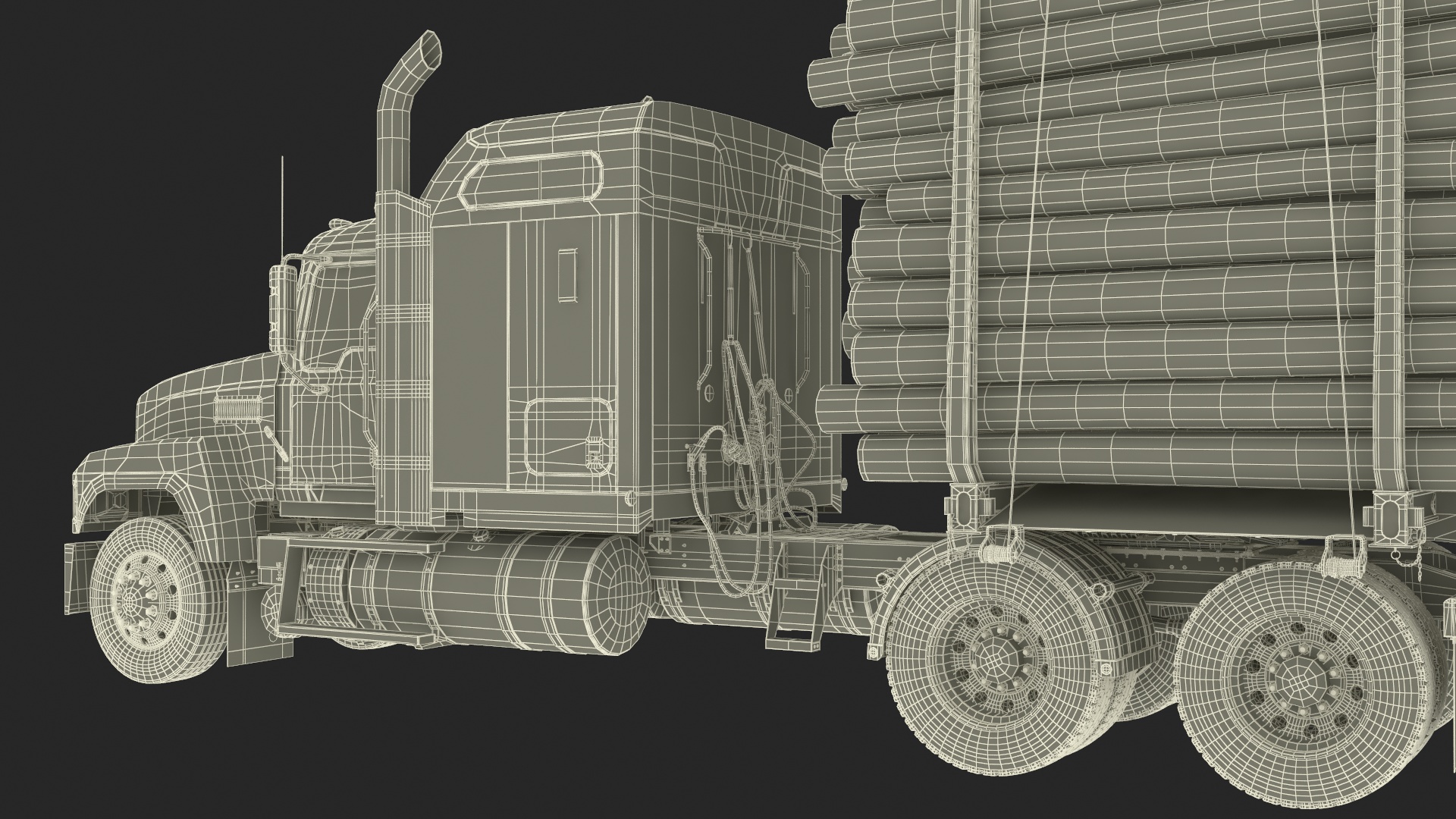 3D model Freight Truck with Logging Trailer with Small Logs