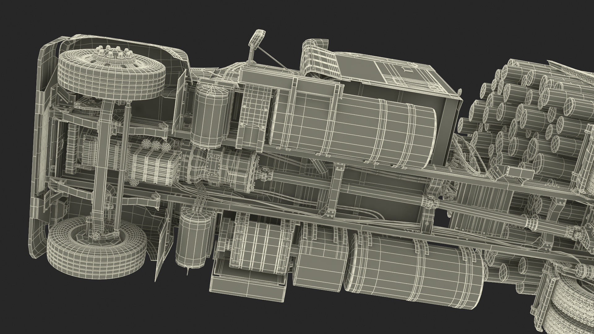 3D model Freight Truck with Logging Trailer with Small Logs