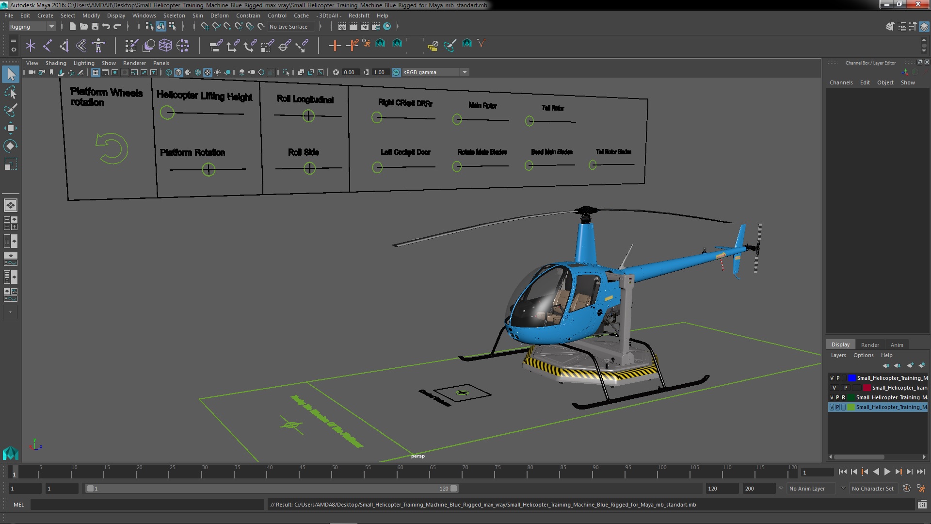 Small Helicopter Training Machine Blue Rigged for Maya 3D model