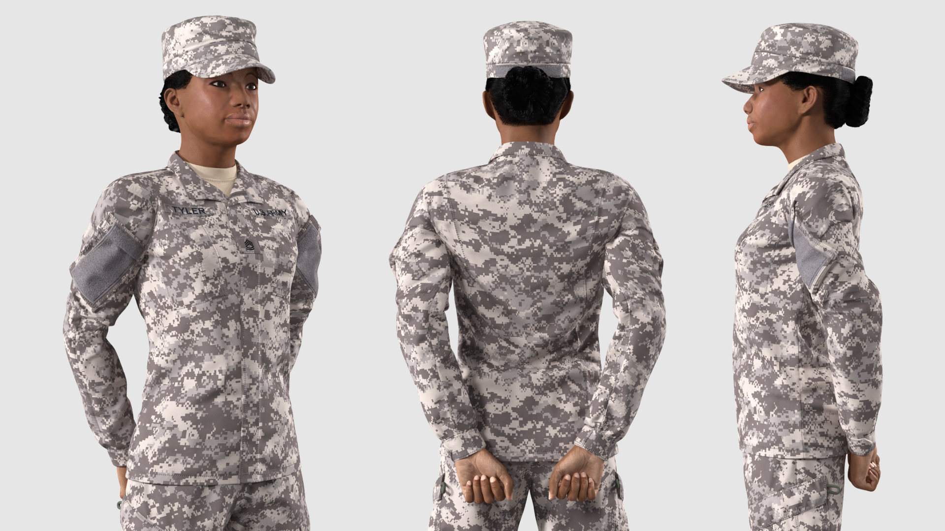 Black Female Soldier Military ACU Fur Rigged 3D model