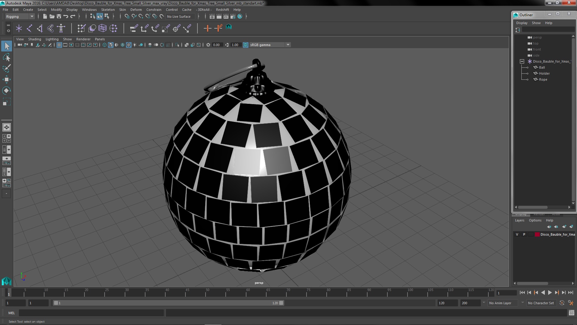 Disco Bauble for Xmas Tree Small Silver 3D model