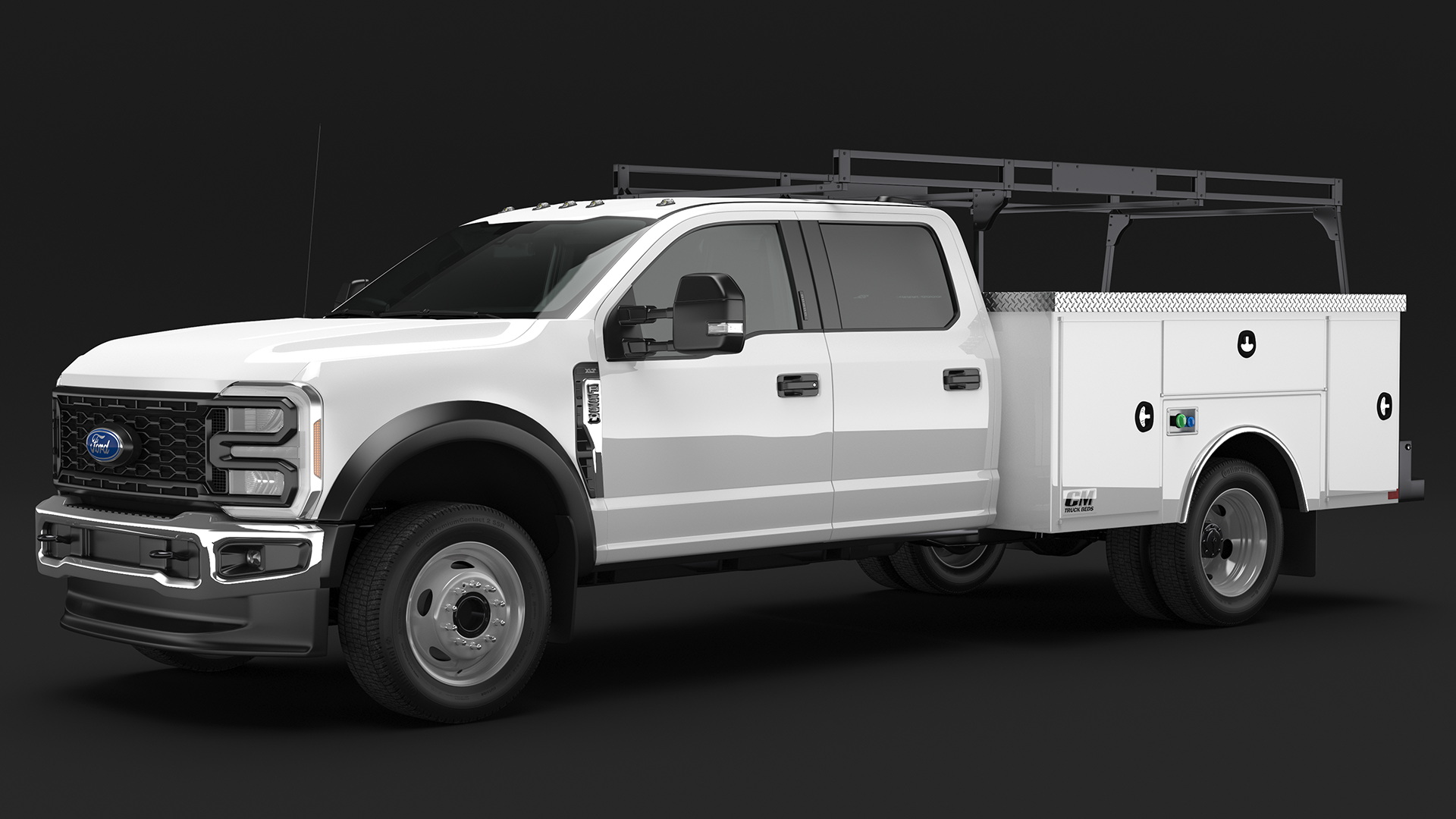 3D White Ford Super Duty F550 with Service Body Rigged