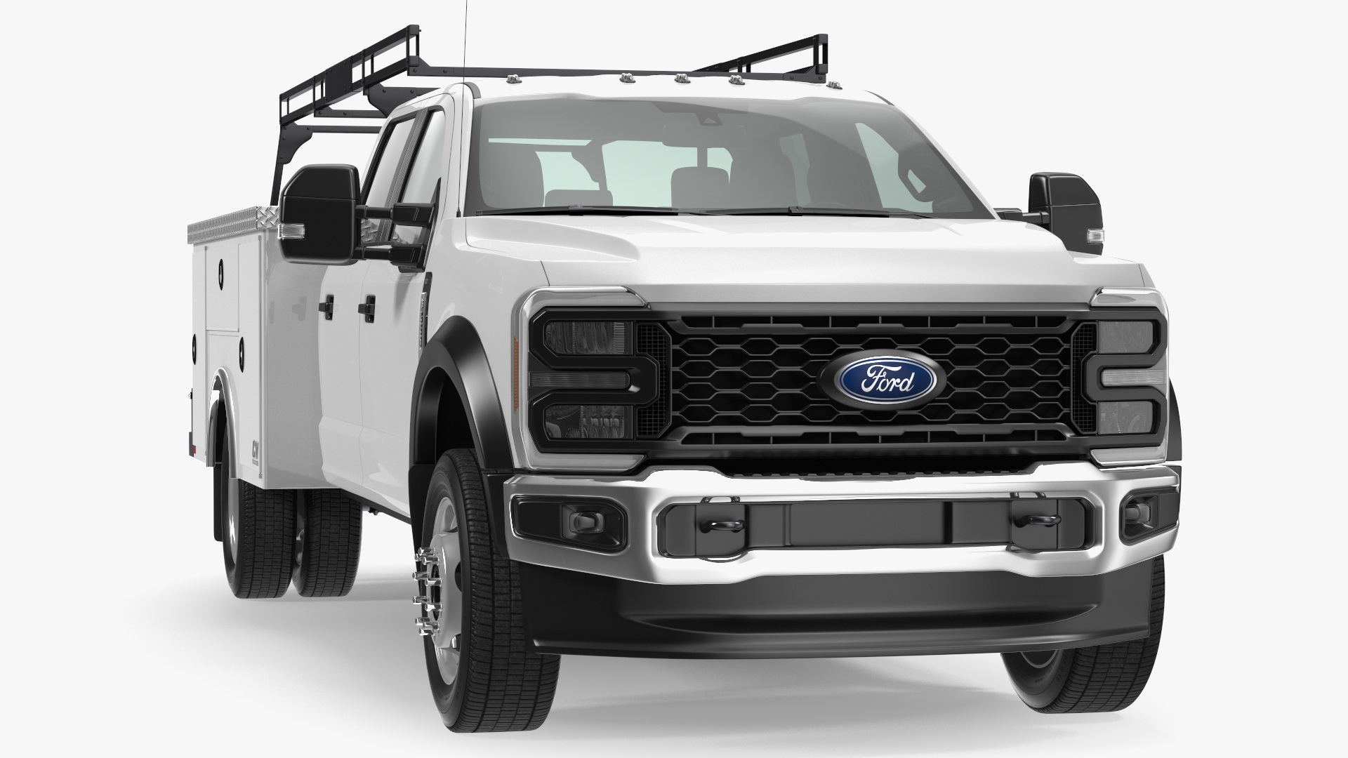 3D White Ford Super Duty F550 with Service Body Rigged