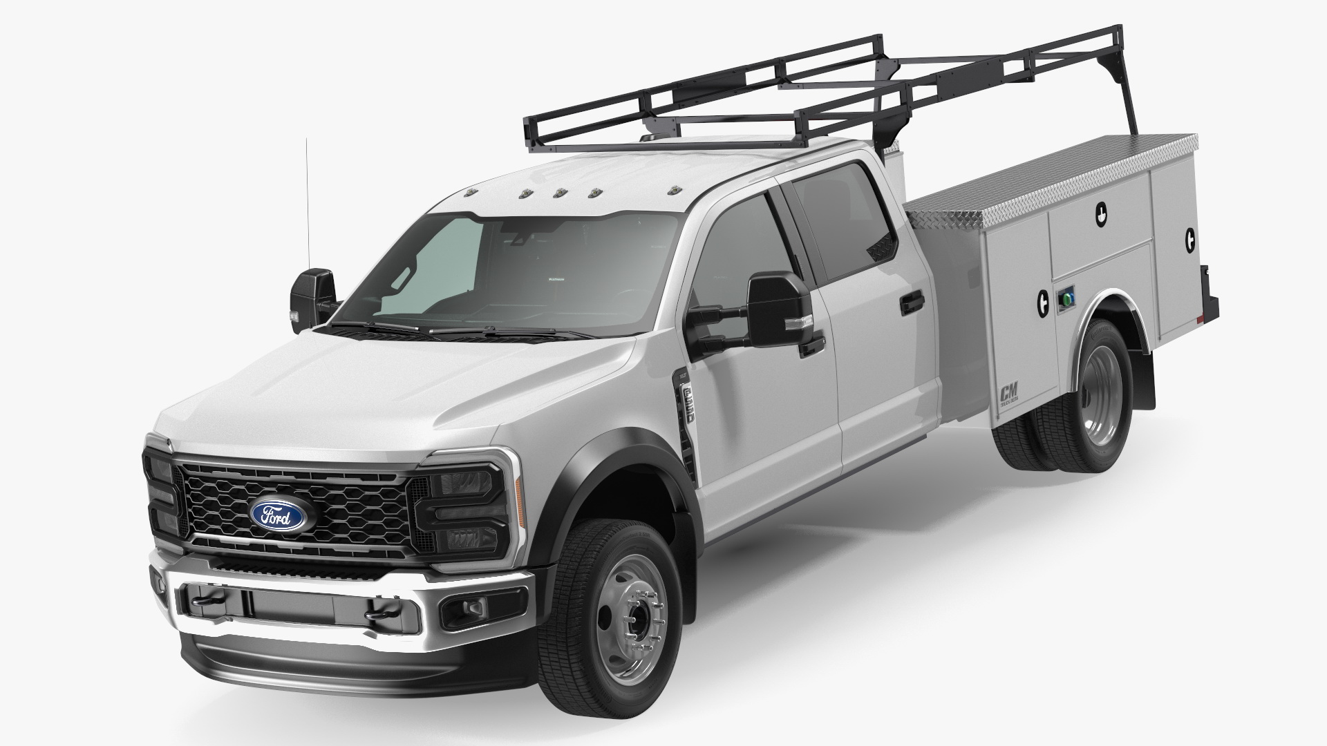 3D White Ford Super Duty F550 with Service Body Rigged