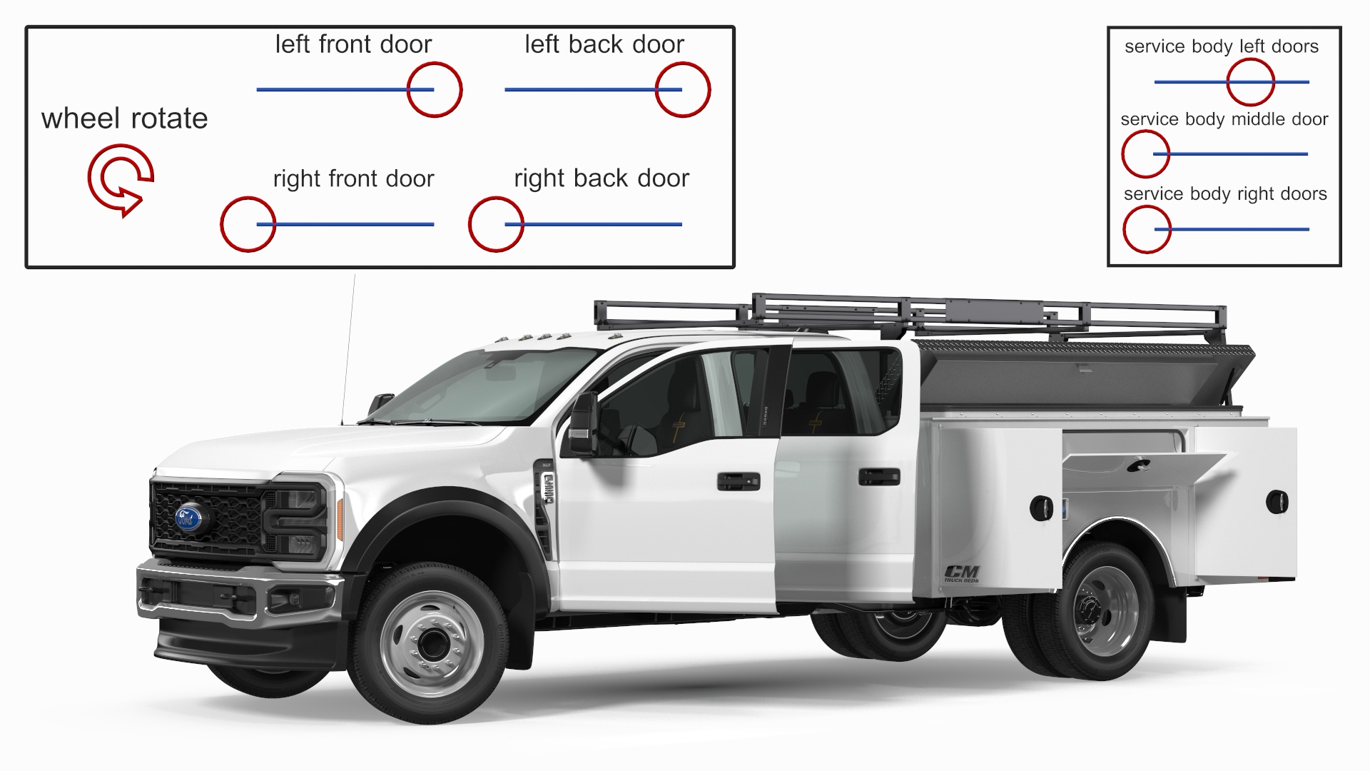 3D White Ford Super Duty F550 with Service Body Rigged