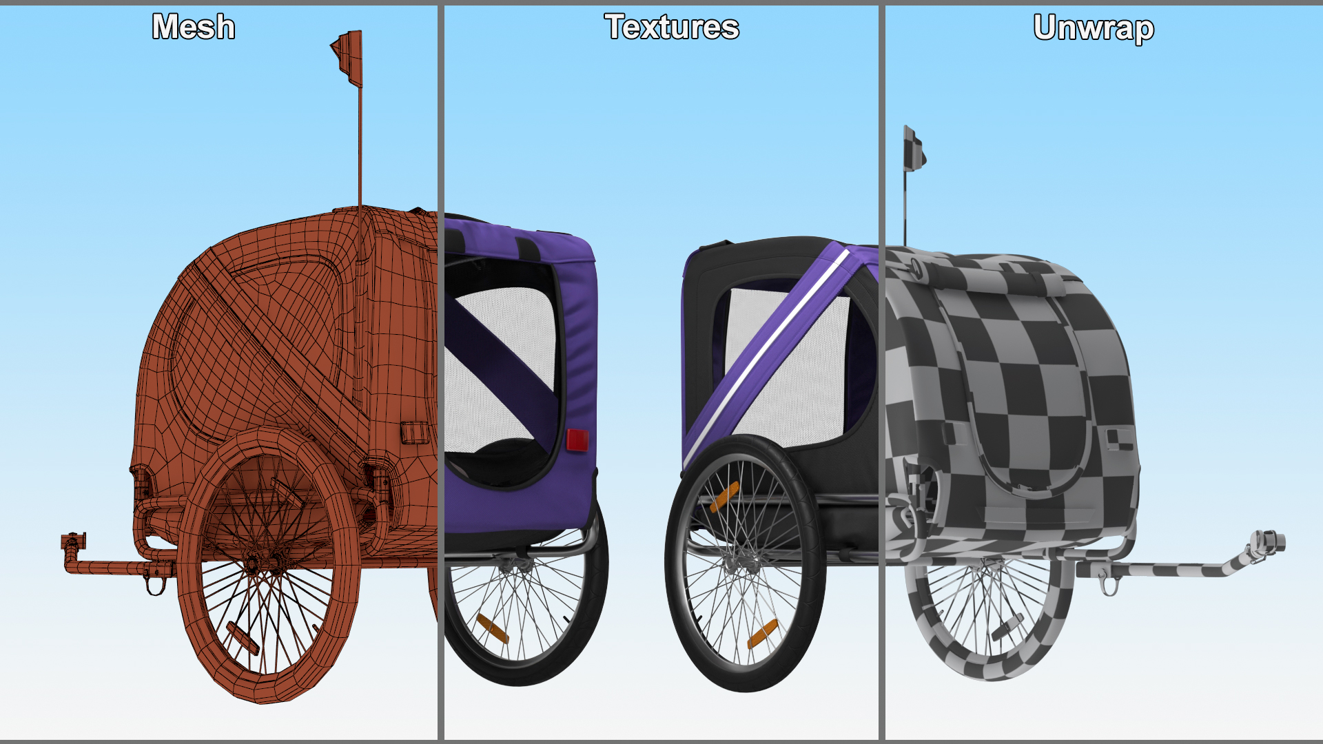 3D Bicycle Pet Trailer Violet with Sphynx model