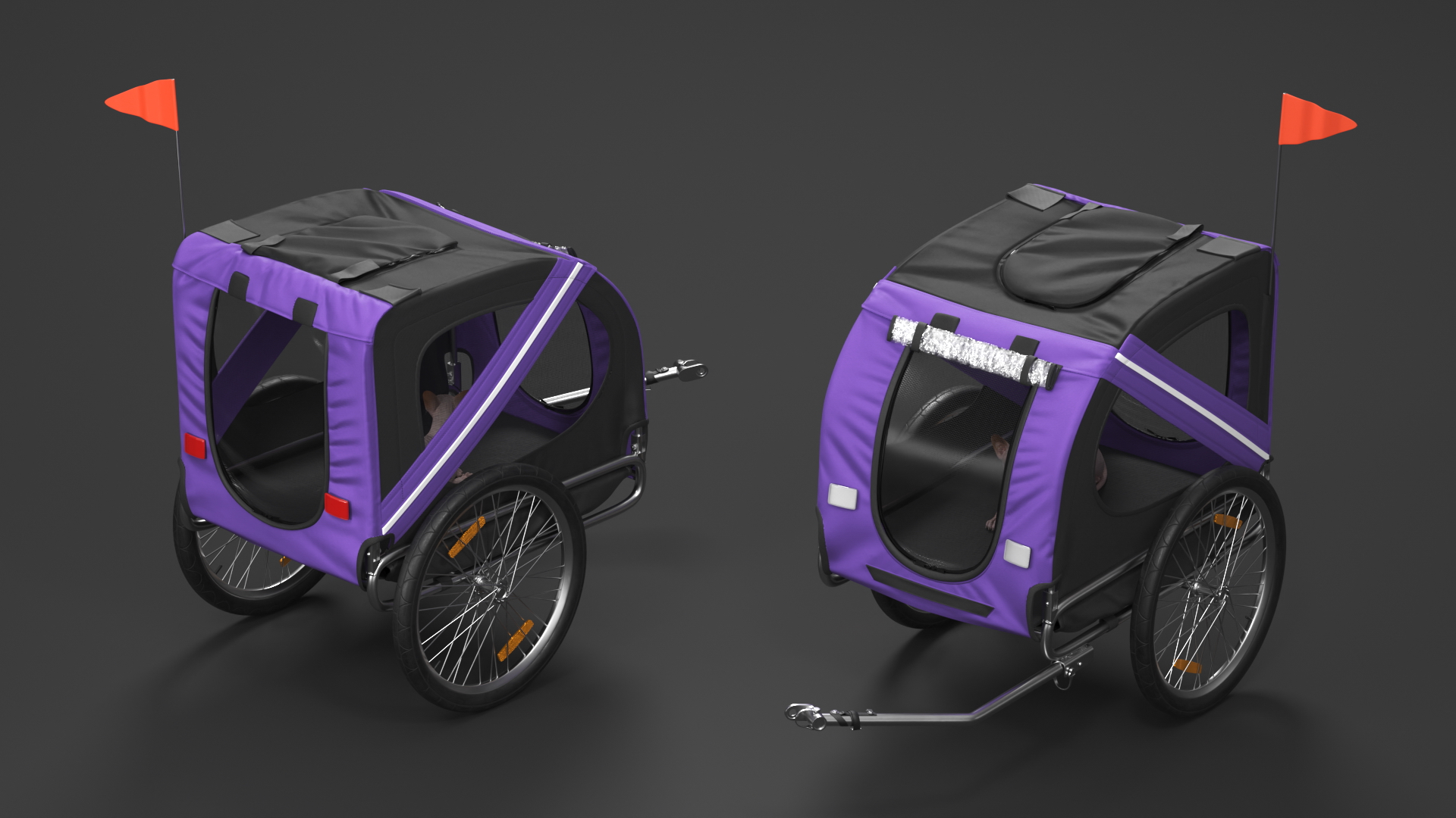 3D Bicycle Pet Trailer Violet with Sphynx model