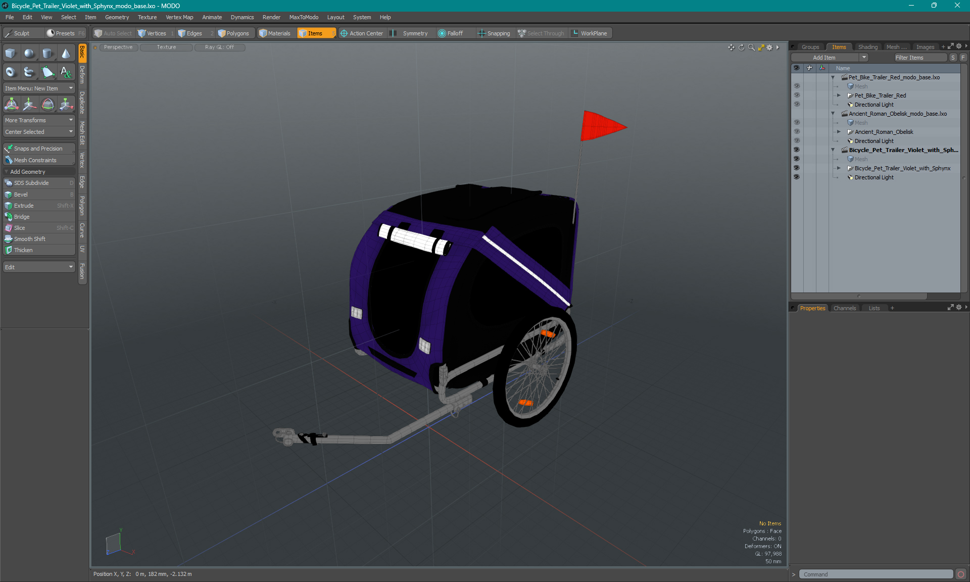 3D Bicycle Pet Trailer Violet with Sphynx model