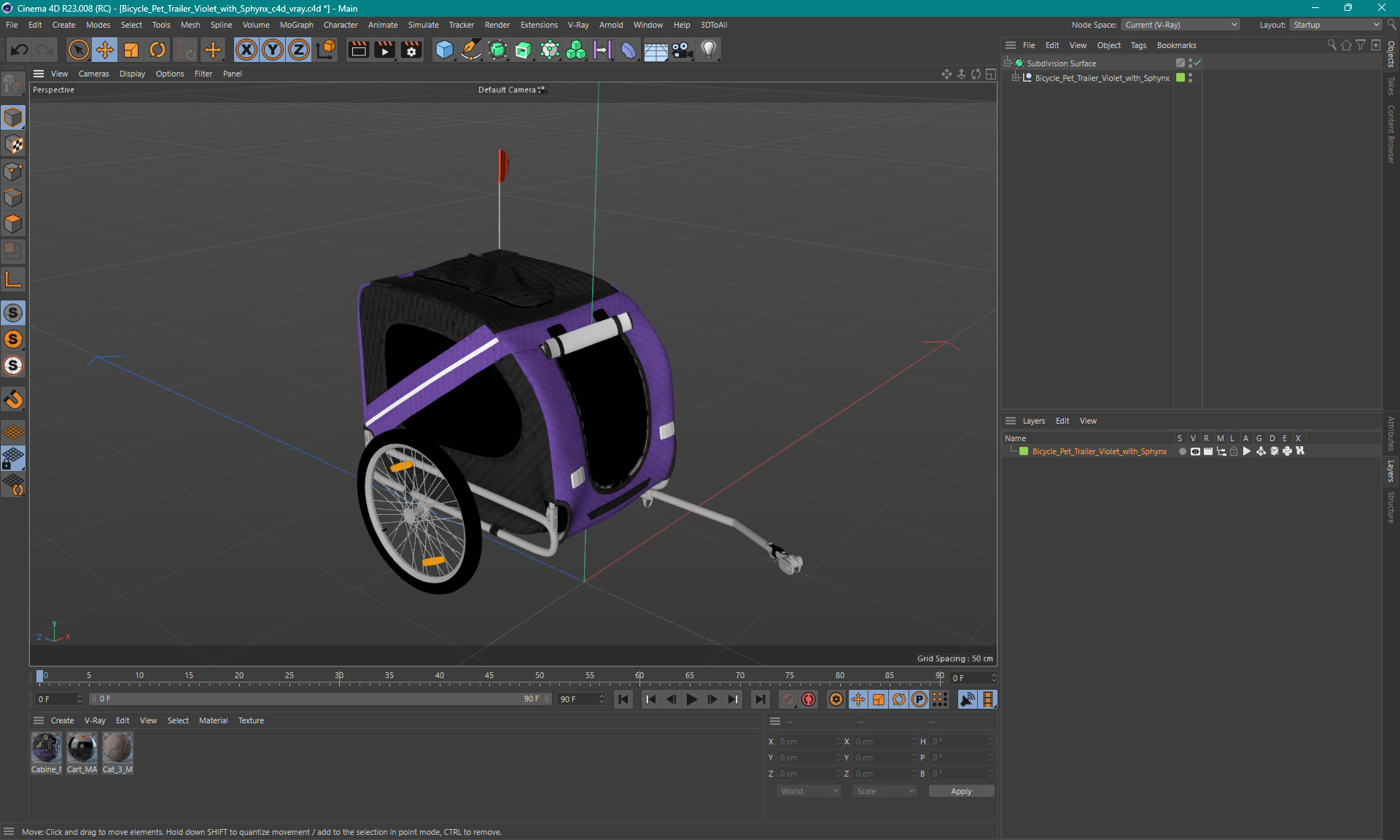 3D Bicycle Pet Trailer Violet with Sphynx model