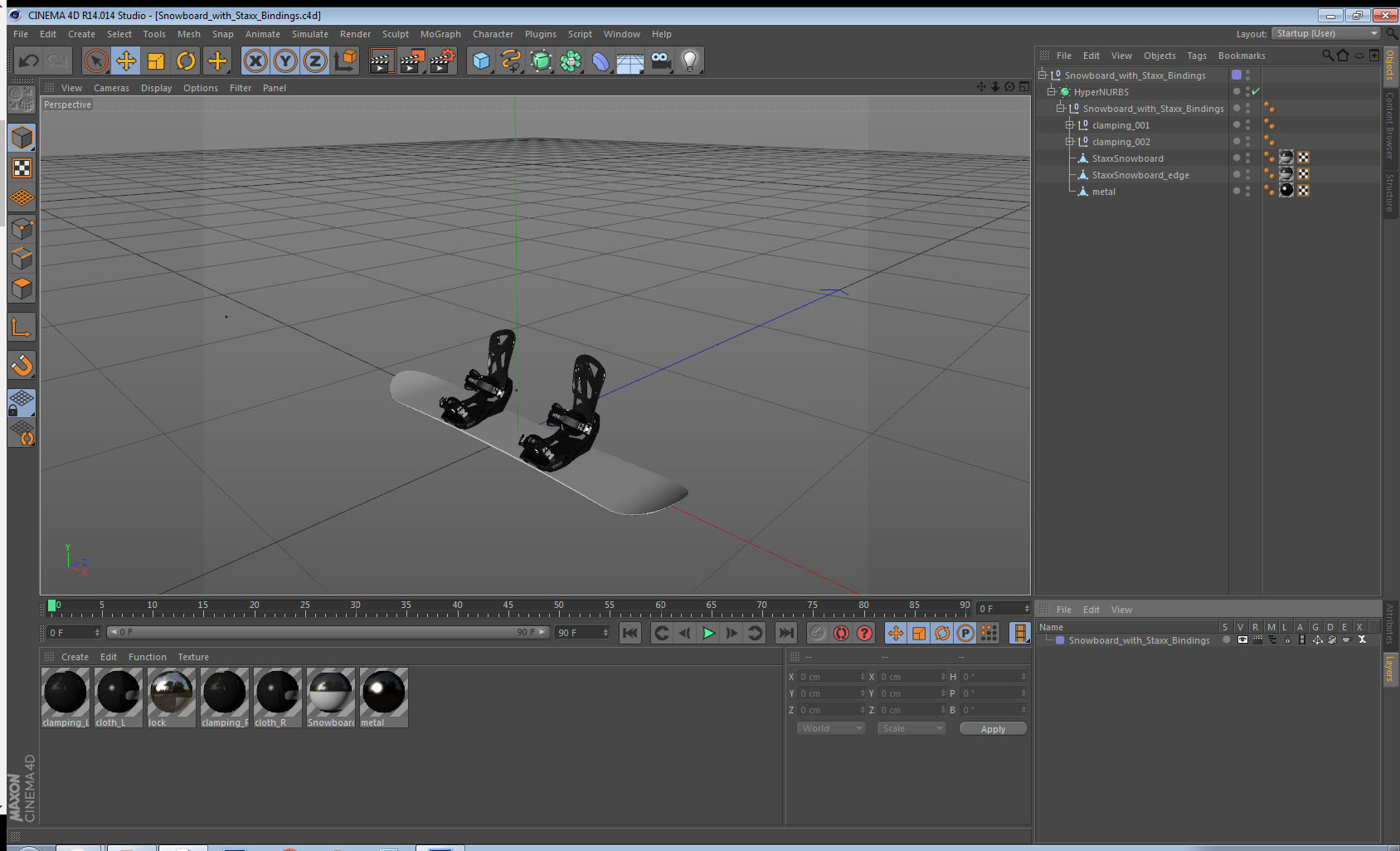 Snowboard with Staxx Bindings 3D model