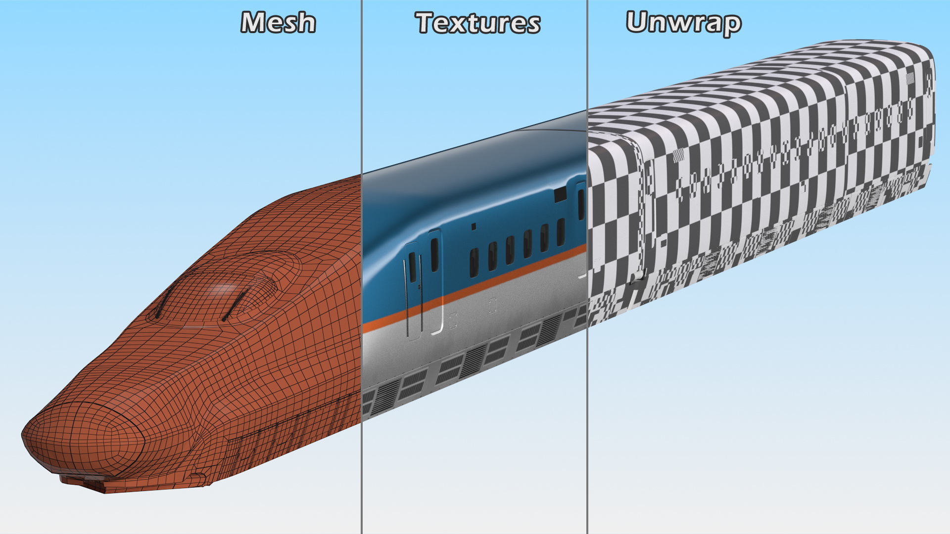 High Speed Train White Blue 3D