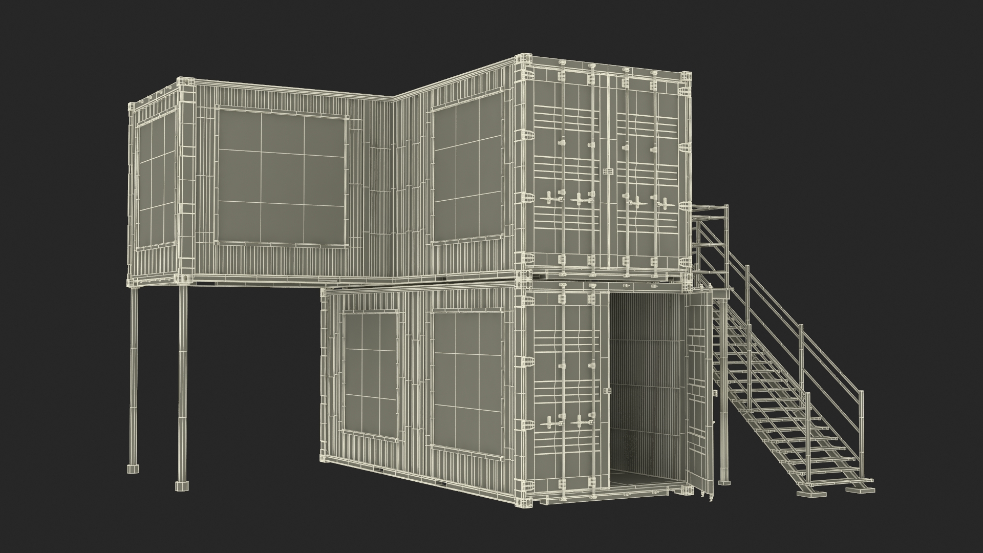 3D Double Storey Black Container Building model