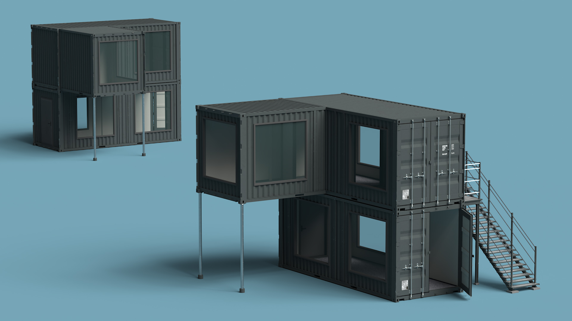 3D Double Storey Black Container Building model