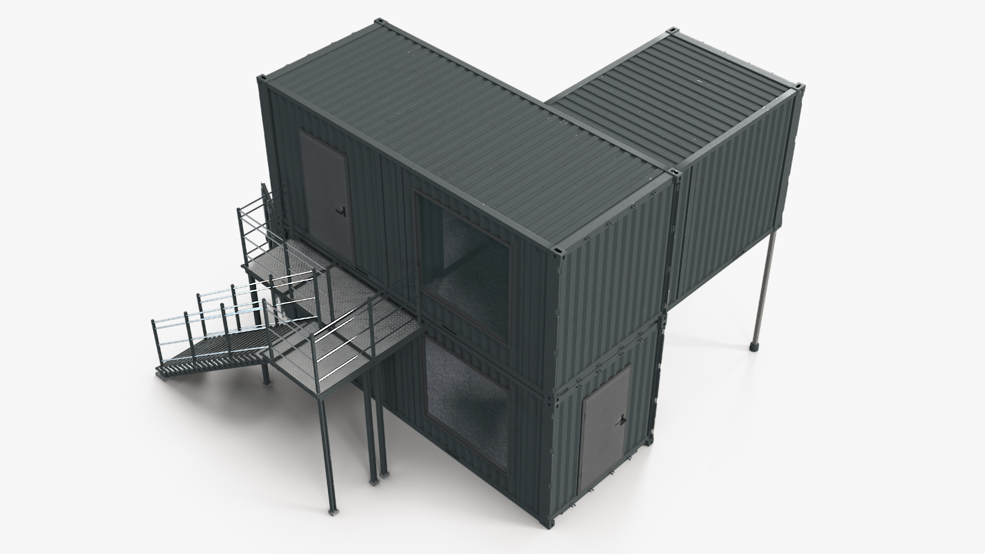 3D Double Storey Black Container Building model