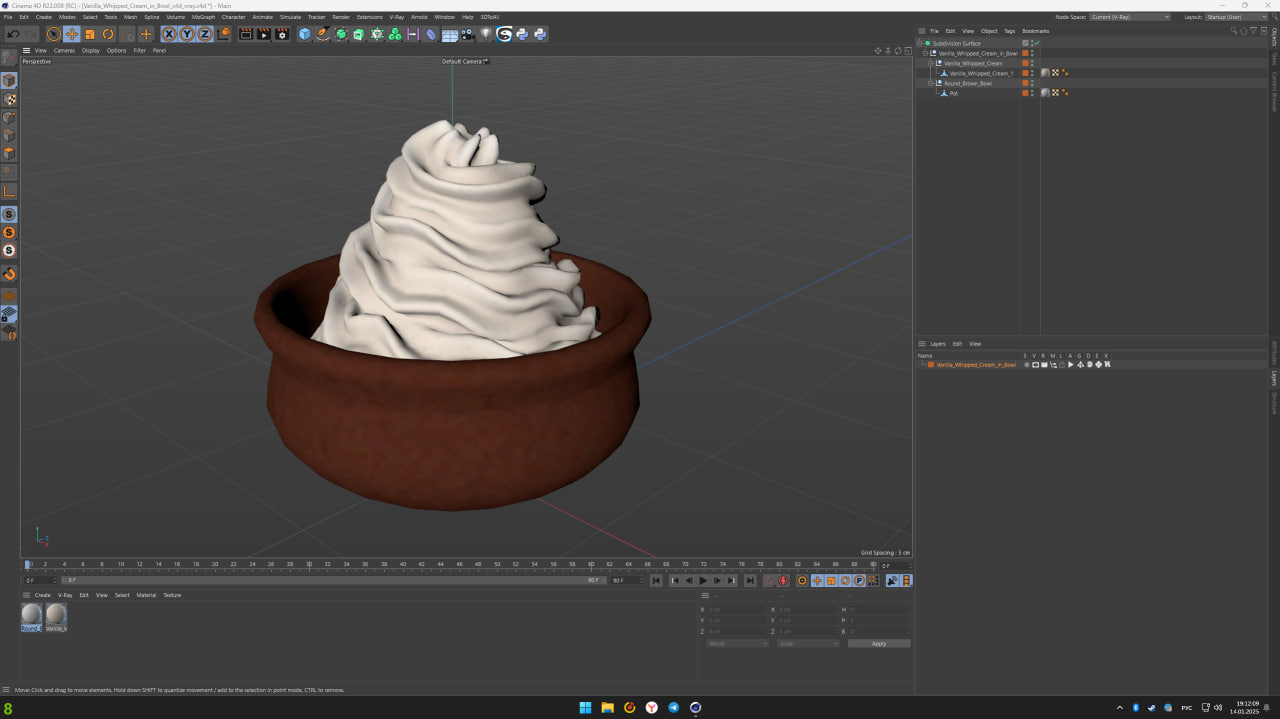 Vanilla Whipped Cream in Bowl 3D model