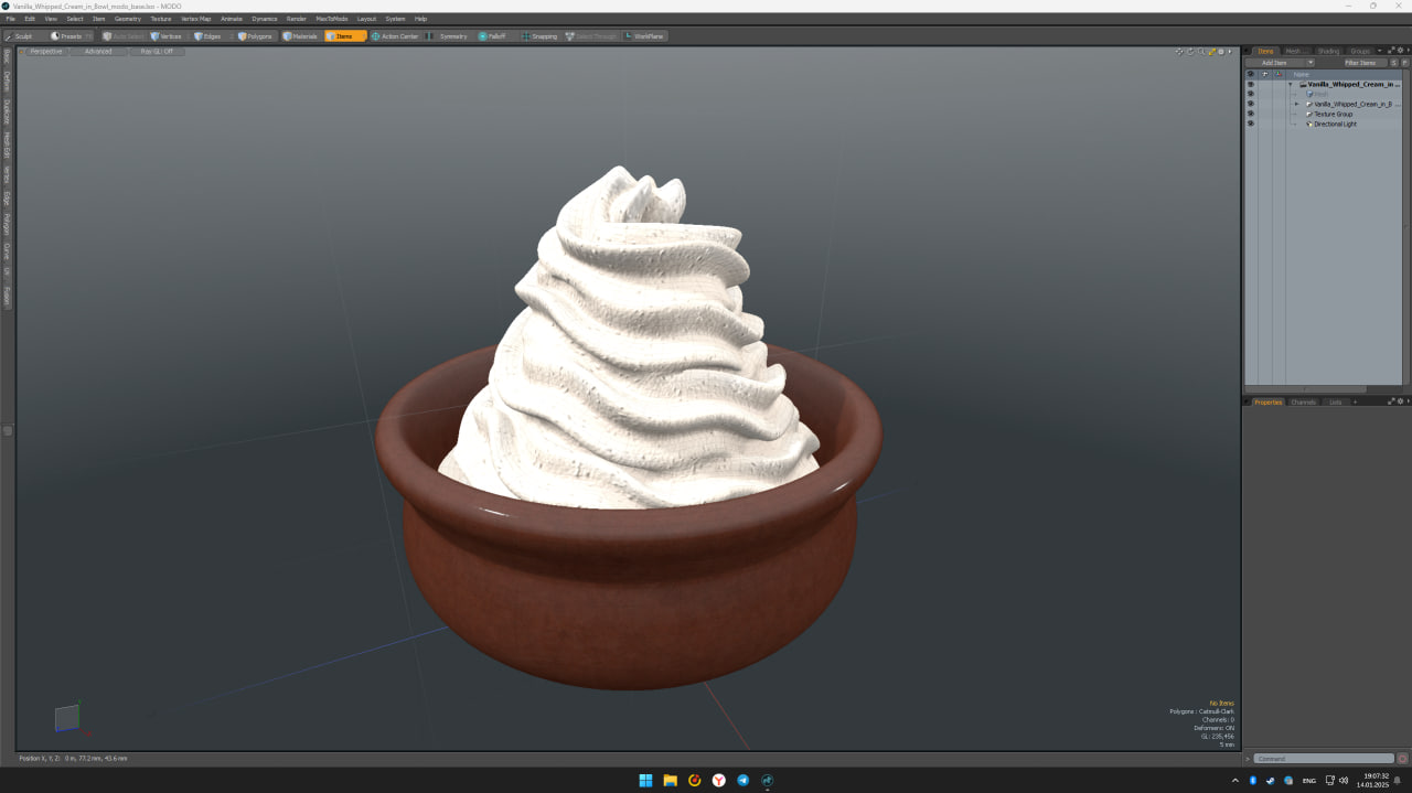 Vanilla Whipped Cream in Bowl 3D model