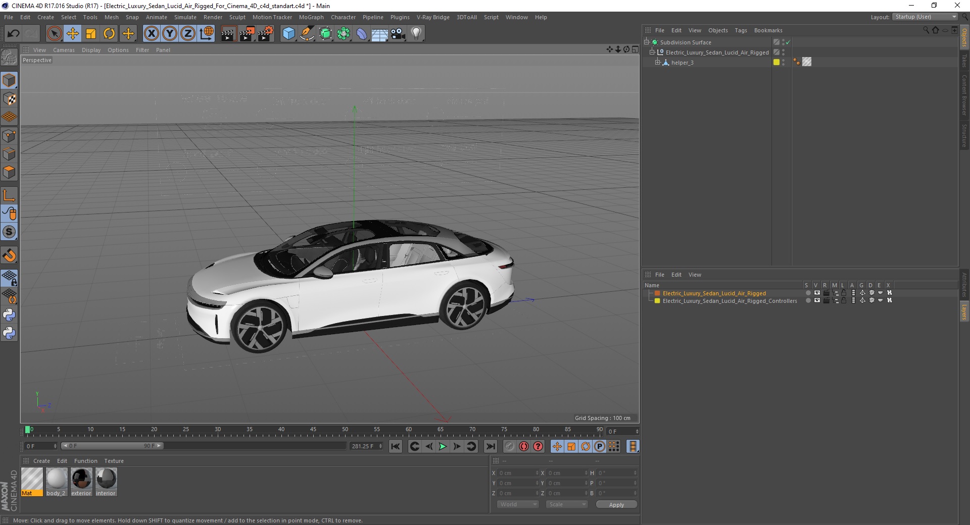 Electric Luxury Sedan Lucid Air Rigged for Cinema 4D 3D