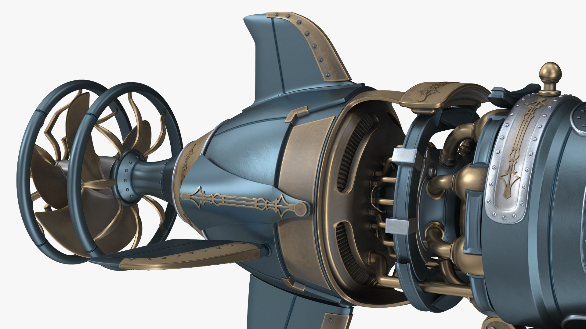 Steampunk Submarine Blue 3D model