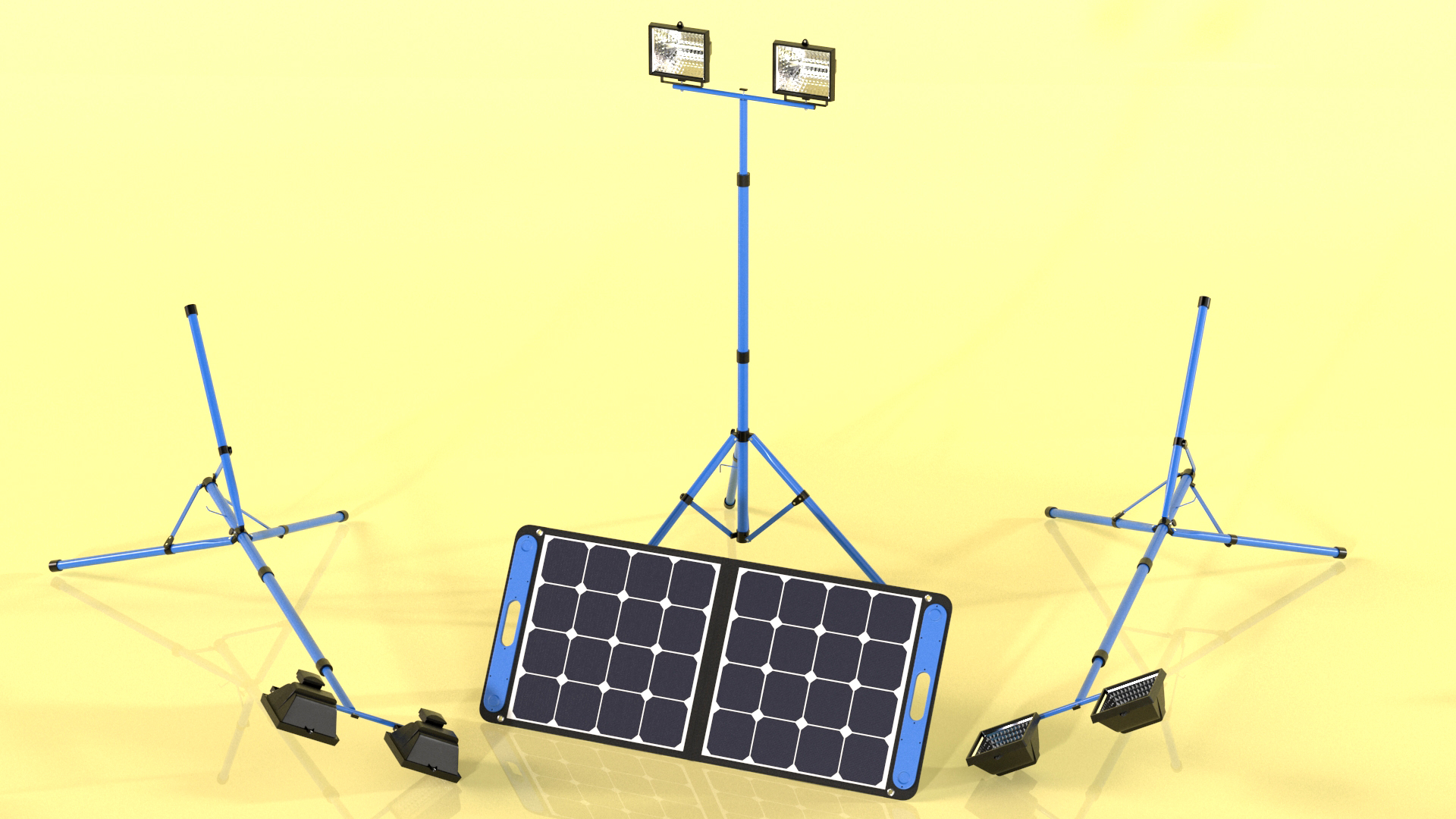 Mobile Construction Light with Solar Panel 3D