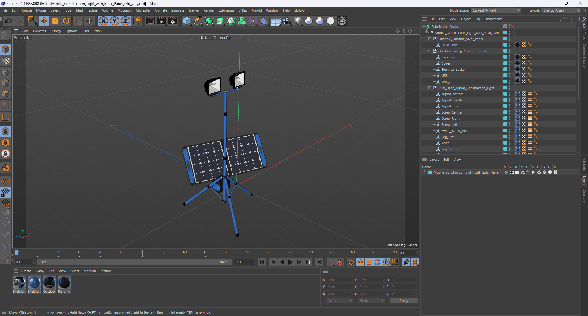 Mobile Construction Light with Solar Panel 3D