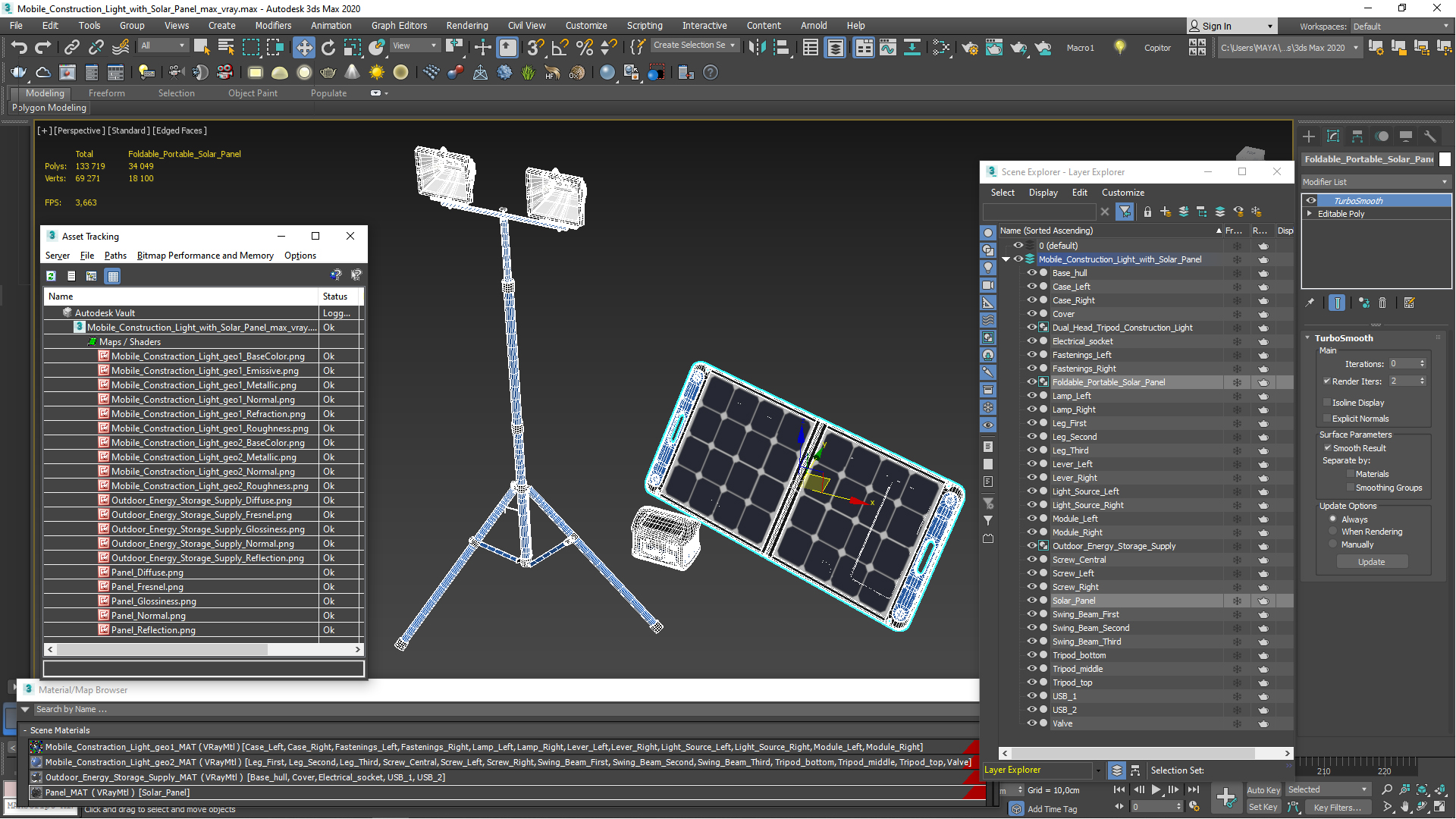 Mobile Construction Light with Solar Panel 3D