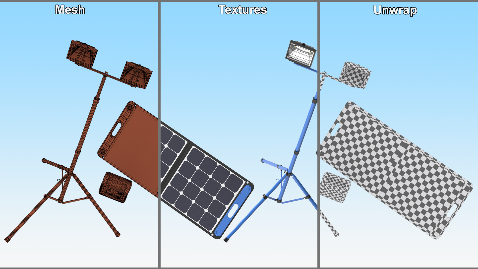 Mobile Construction Light with Solar Panel 3D