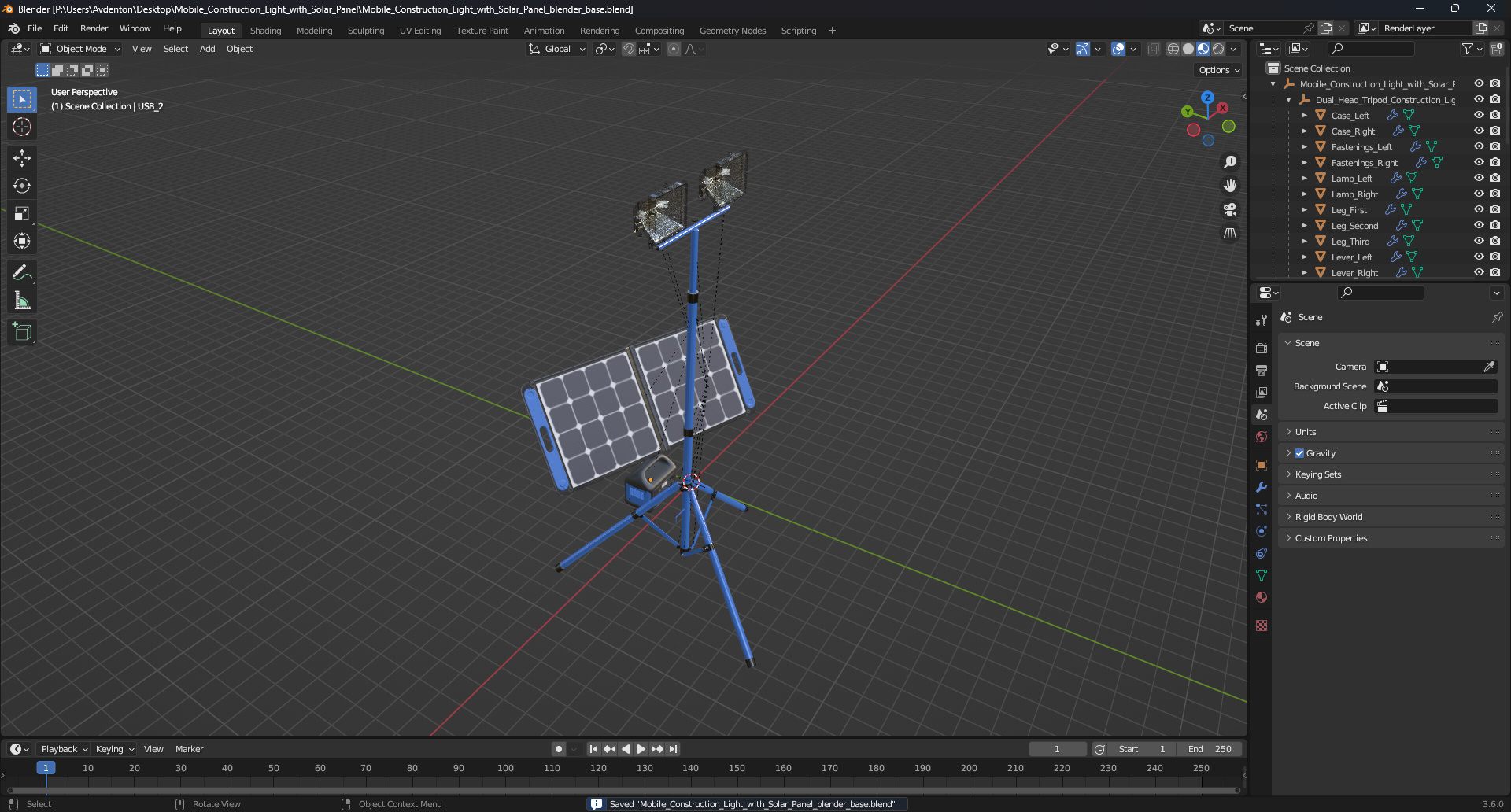 Mobile Construction Light with Solar Panel 3D